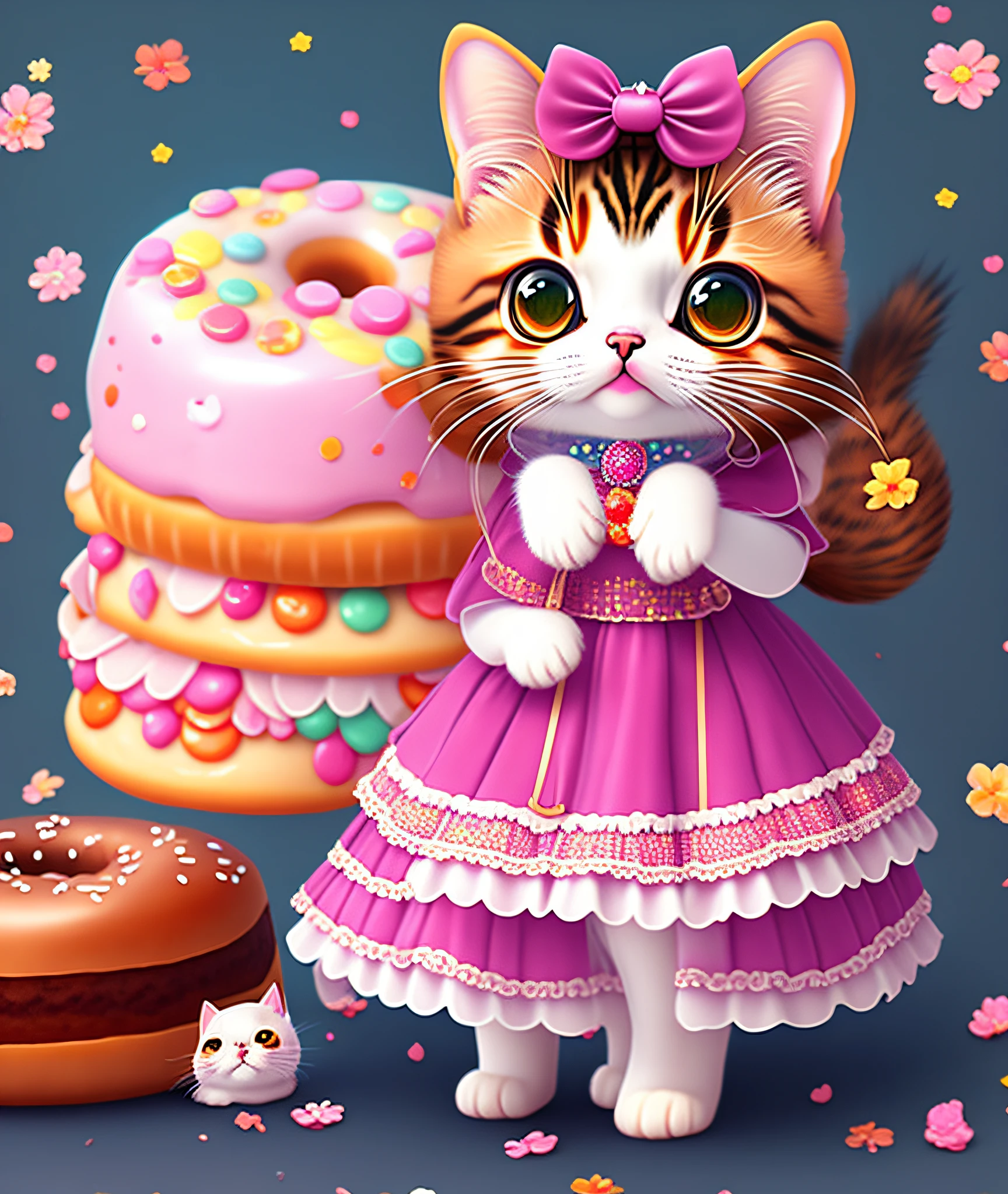 there is a cat that is wearing a dress and a donut, kawaii cat, cute detailed digital art, cute digital art, adorable digital painting, very beautiful cute catgirl, kawaii realistic portrait, attractive cat girl, anime visual of a cute cat, kawaii cutest sticker ever, cute detailed artwork, lisa frank style, lisa - frank, sweet, cute cat