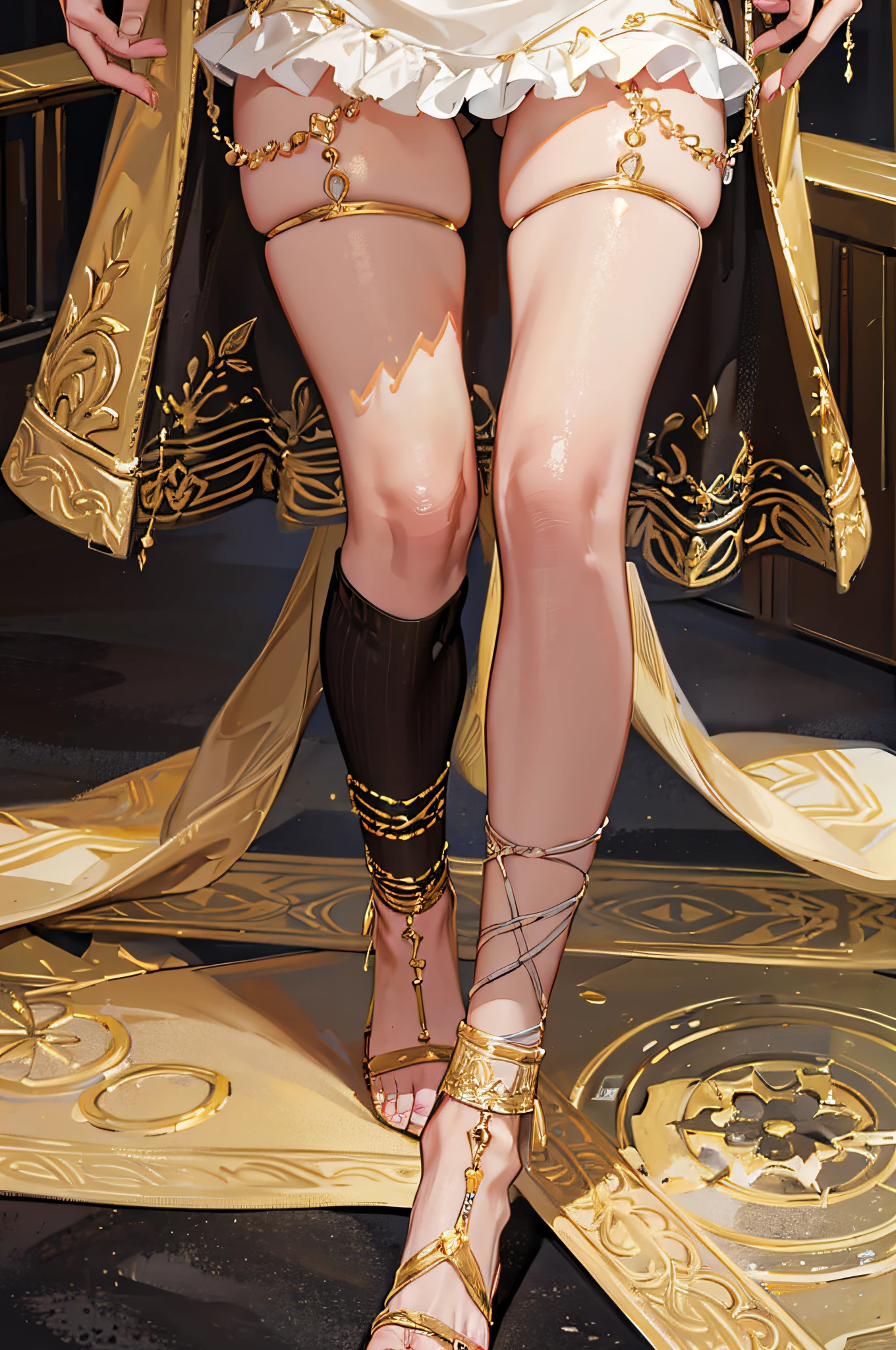 (HD, mainstream style) leg rings, strangled meat, gorgeous jewelry, high-quality details, soft warm lighting, golden luster, comfortable and light, round and soft, a moment of enchantment.