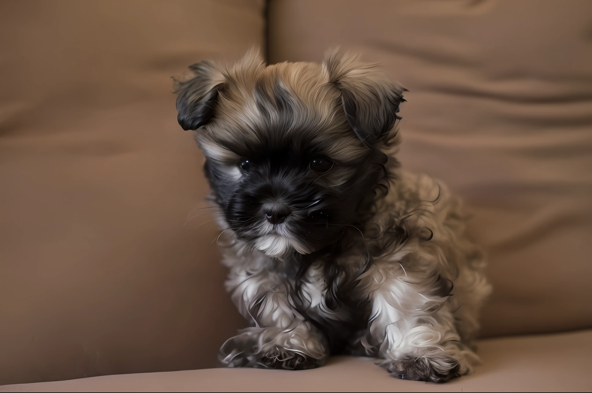 there is a small dog sitting on a couch with a pillow, shih tzu, cutest, puppy, incredibly cute, taken with canon eos 5 d, taken with canon 8 0 d, bella, puppies, taken with a canon eos 5d, taken with a canon eos 5 d, fluff, a handsome, super cute, super adorable, scruffy looking