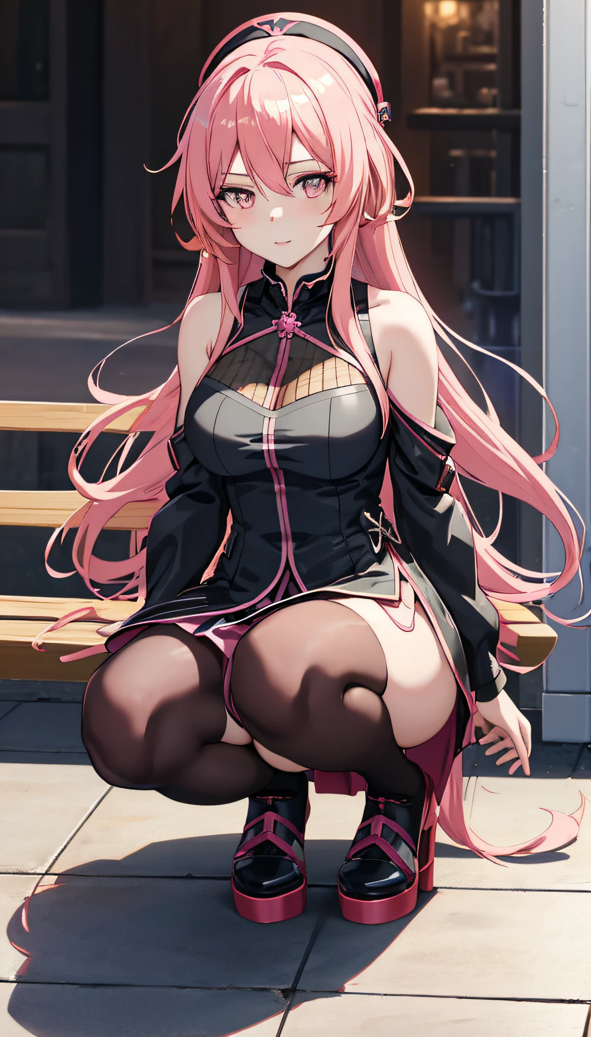 anime girl with pink hair sitting on a bar with a devil hat, seductive anime girl, beautiful alluring anime woman, fine details. girls frontline, from girls frontline, flirty anime witch casting magic, top rated on pixiv, beautiful alluring anime , at pixiv, anime goddess, cute anime waifu in a nice dress, beautiful anime girl squatting