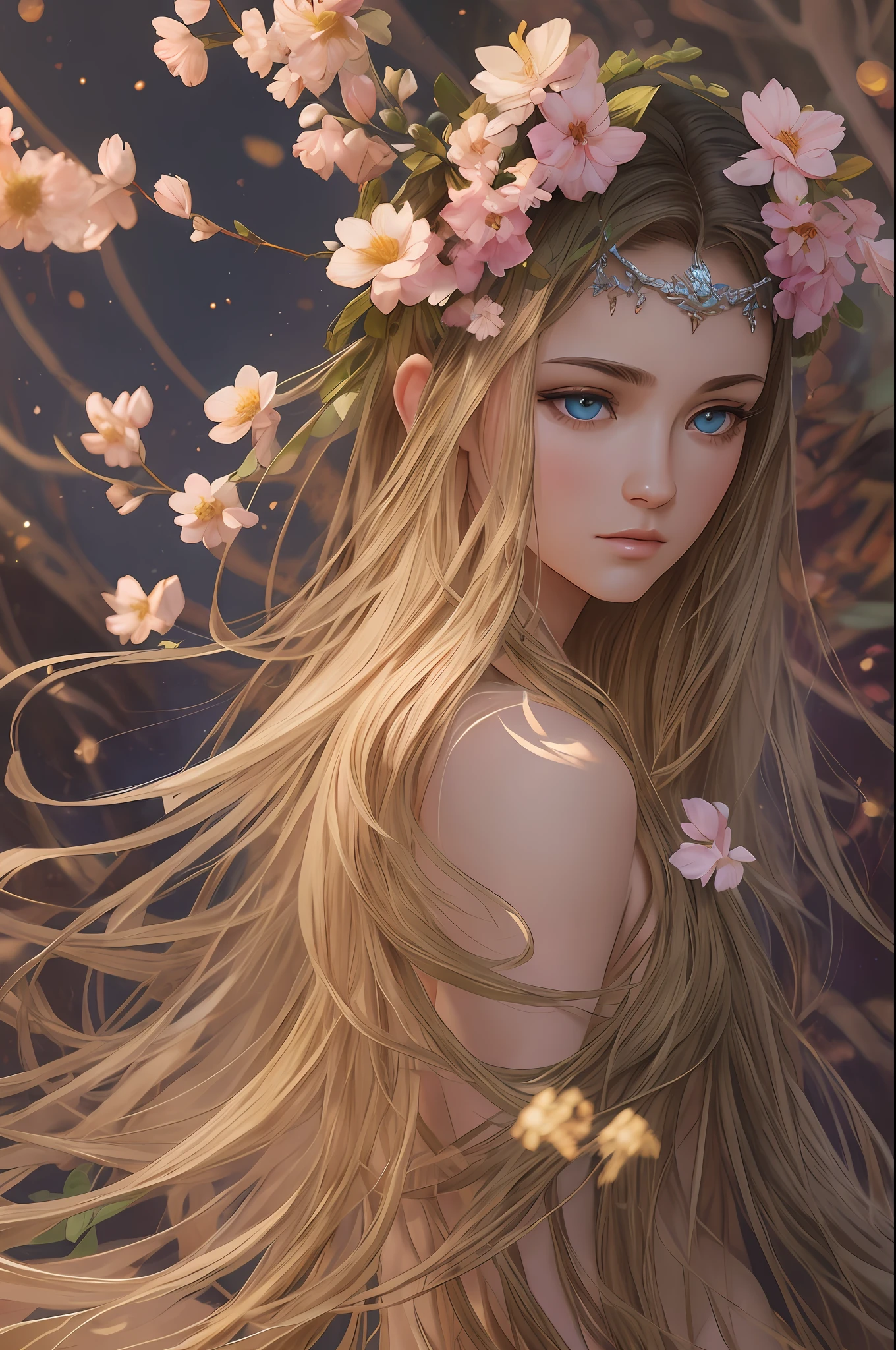 •	FEMME, Mirela Anton art Style, artistic, Soft color palette, windblown flowers, Sparkle, magical photography, Soft smooth lighting, Light background, realistic photo, super detailed, 4k, High resolution, super fine sharp, High quality, Unique, with no text, watermark, poorly drawn hands, poorly drawn feet, poorly drawn face, out of frame, mutation, mutated, extra limbs, extra legs, grainy, extra arms, disfigured, deformed, cross-eye, body out of frame, blurry, blurred, bad art, bad anatomy, Poorly drawn, Long neck, Long face, Long body, Double head, Beautiful colors, 3d rendered, Alphonse Mucha, Ross Tran, stanley artgerm lau --auto --s2
