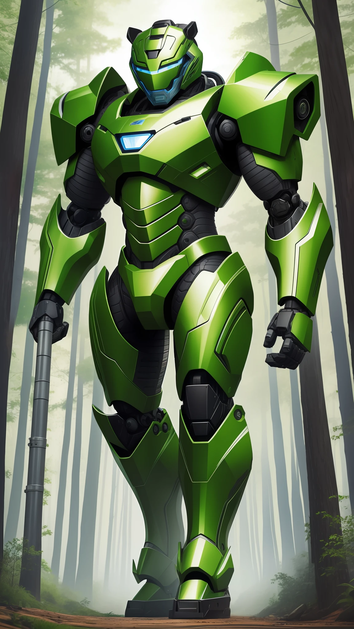 Steel Tiger detailed robot, photorealist,4k,full armor body,biomechanic body,isometric 2:3,high tecnology , background forest green --auto --s2