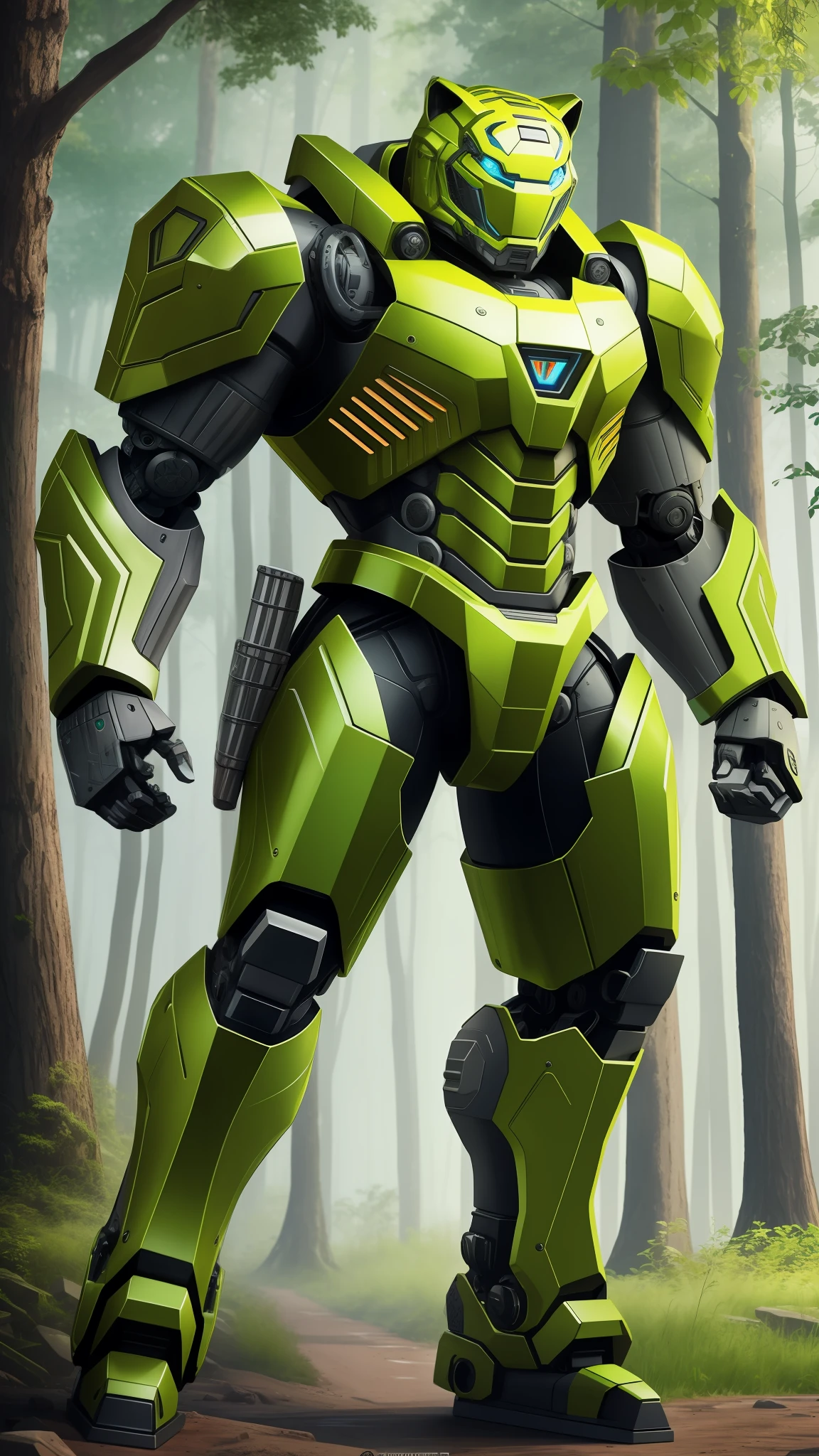 Steel Tiger detailed robot, photorealist,4k,full armor body,biomechanic body,isometric 2:3,high tecnology , background forest green --auto --s2