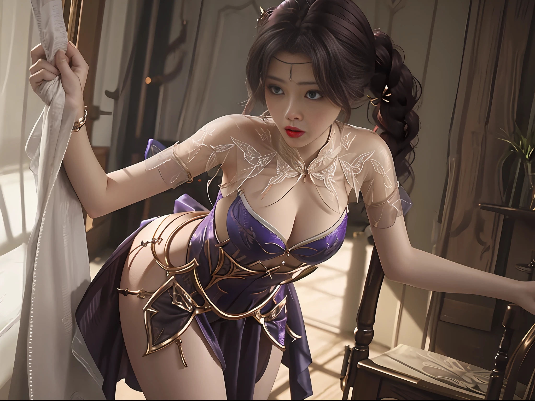 A woman in erotic lingerie, suspender stockings, extremely detailed, CG