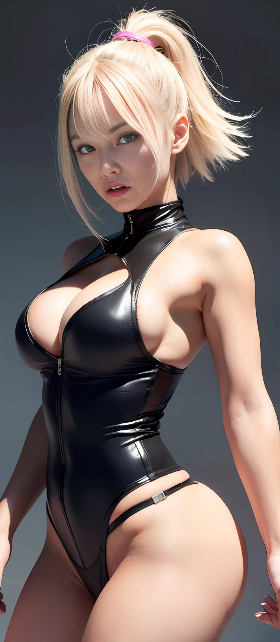 best quality, ultra high resolution, (photorealistic: 1.4), 8k resolution, (random hair: 1.3), (realistic hair: 1.2), (Japanese fitness girl: 1.2), (realistic eyes: 1.2), (beautiful face: 1.3), bright white skin, (dressed in perfect futuristic Cosplay style, Futuristic tight Cospay suplex outfit, colorful suplex, garter belt, punk spike, sneakers), (athletic and sexy body: 1.25), beaked breasts, cleavage, thick and defined thighs, big and athletic ass, curvy, hourglass figure, 1girl, solo, dynamic and sexy pose, (perfect skin details and texture: 1.1), (random background: 1.2), (black hair), perfect skin lighting and reflections, perfect facial and athletic features and details, perfect High Definition, sexy accessories