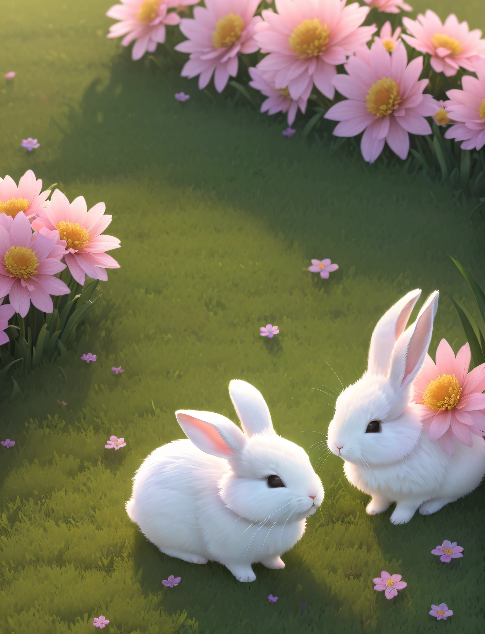 (extremely detailed CG unity 8k wallpaper,masterpiece, best quality, ultra-detailed),(best illumination, best shadow, an extremely delicate and beautiful),(cute bunny),(sleeping),(beautiful grass),(clouds),(colorful flowers)