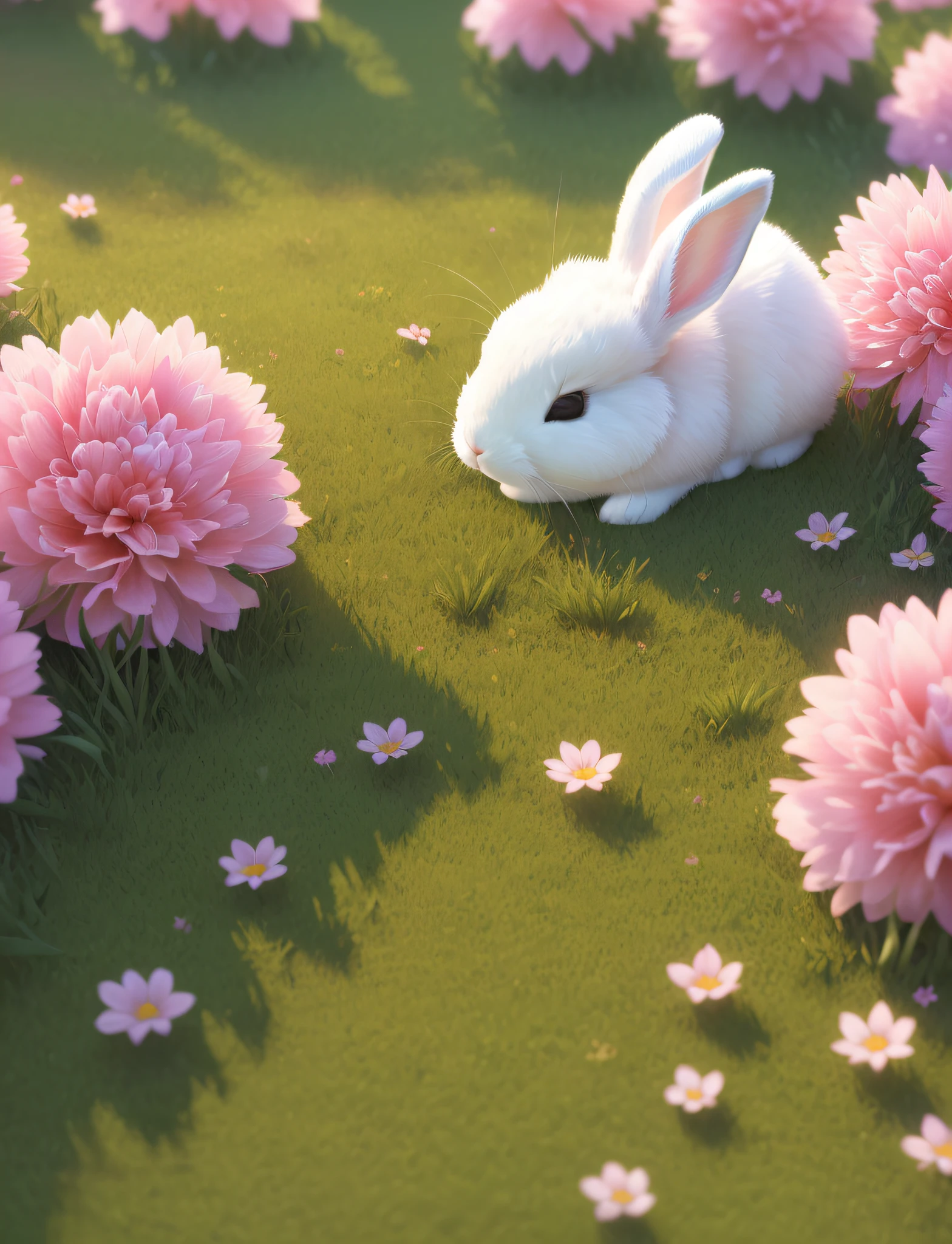 (extremely detailed CG unity 8k wallpaper,masterpiece, best quality, ultra-detailed),(best illumination, best shadow, an extremely delicate and beautiful),(cute bunny),(sleeping),(beautiful grass),(clouds),(colorful flowers)