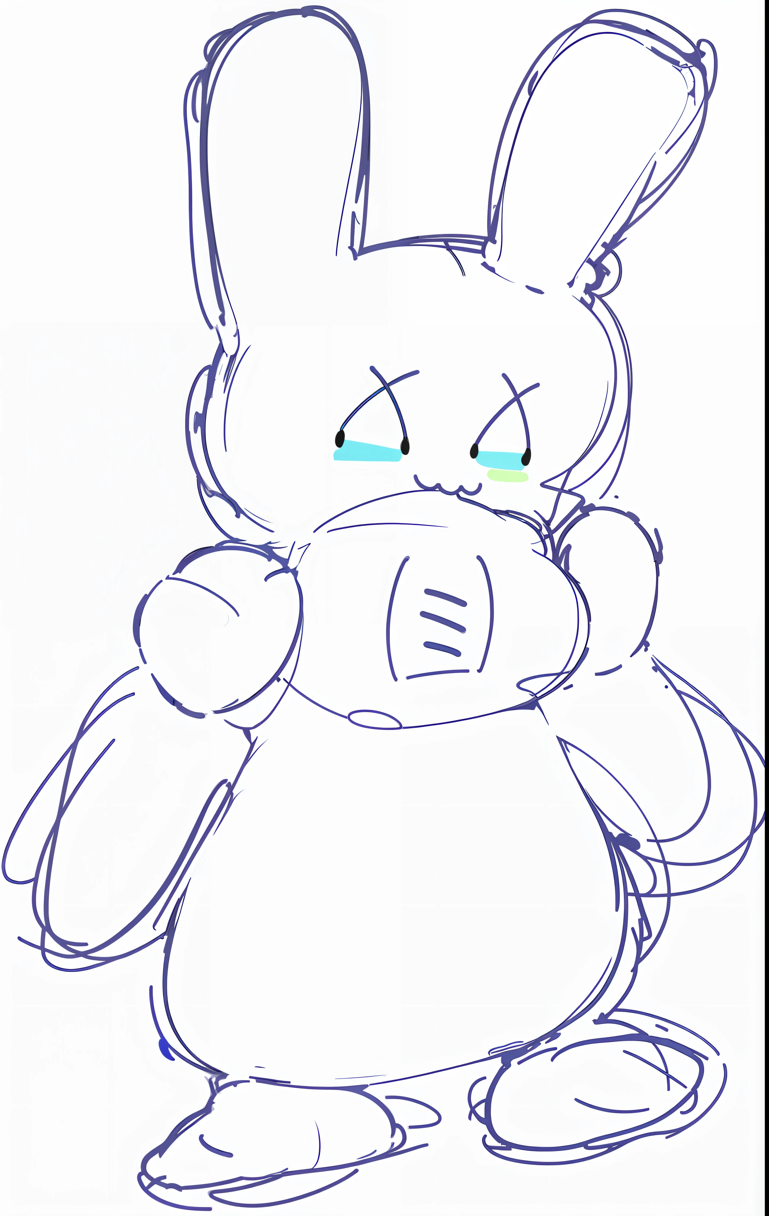 a drawing of a cartoon bunny with a sad face, outlined!!!, ( ( dithered ) ), with glitch and scribble effects, kaws, paint tool sai!! blue, outlined, ( ( bit flip | god of ai art ) ), neon outline, unknown artstyle, outlined art, drawn with photoshop, scribbled, very very low quality picture