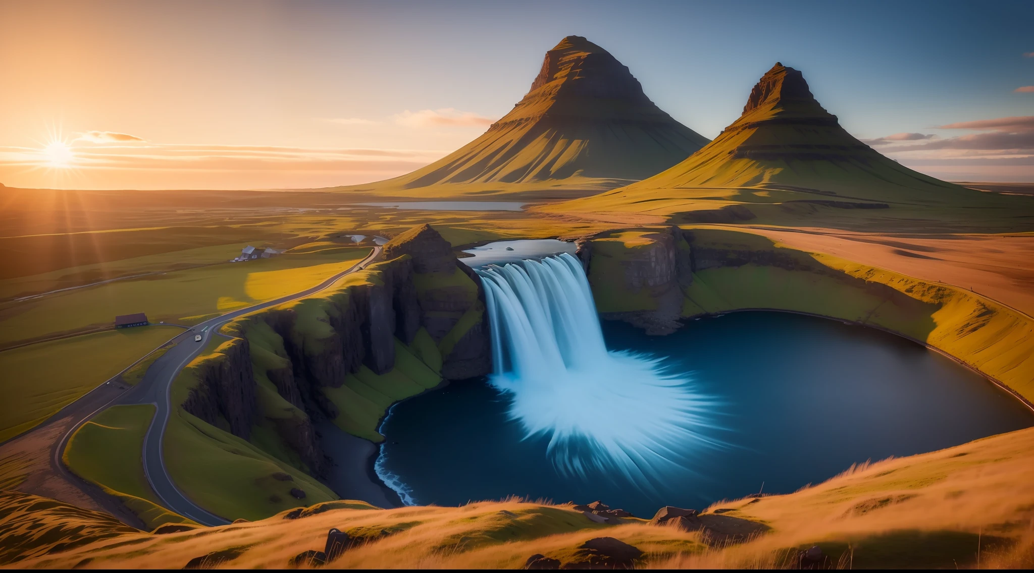 (masterpiece),(realistic),(8k),(most stunning),Kirkjufell Mountain, Iceland,golden hour