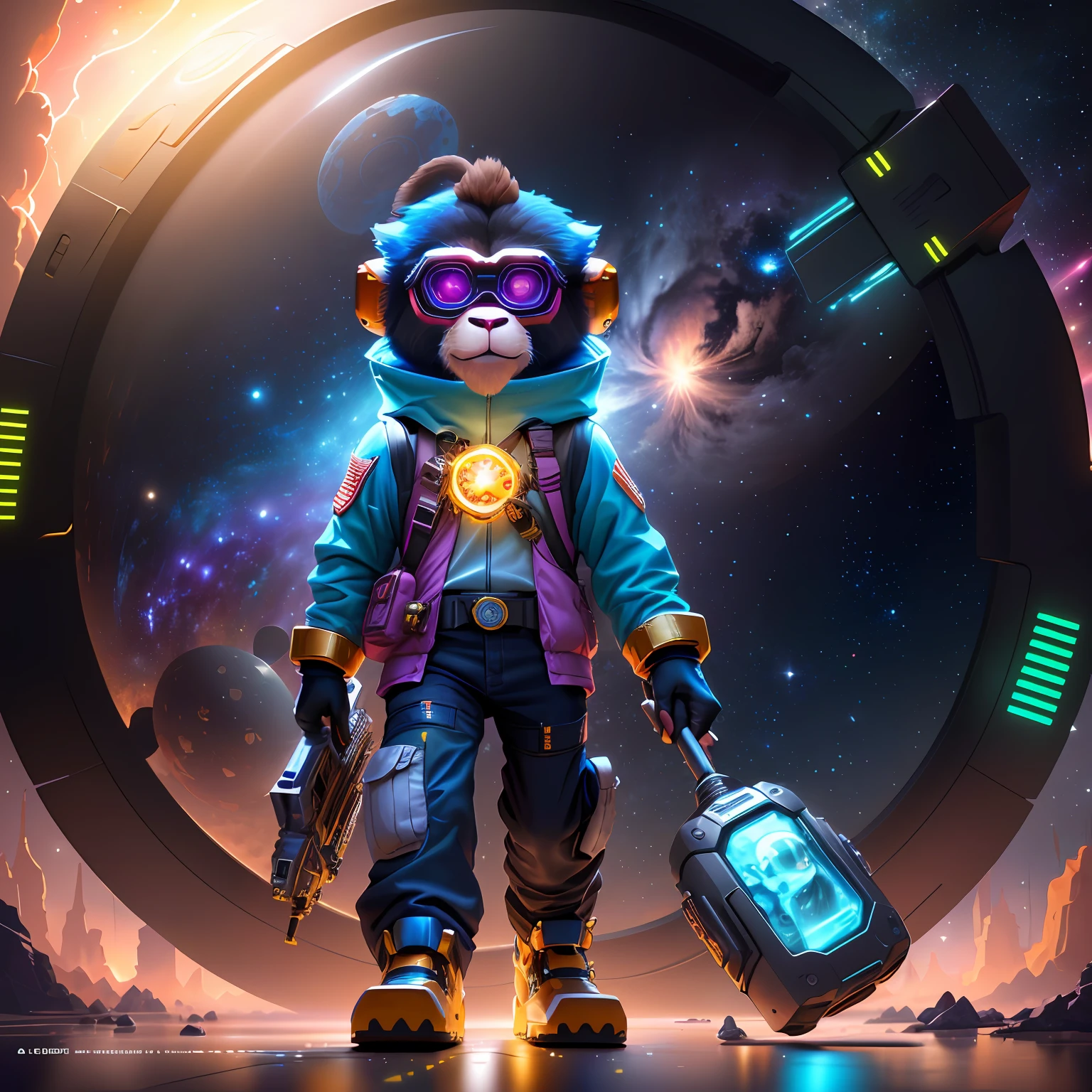 Astronauta mascot roch roll style, t-shirt design, super cute, 2d, vector, flat