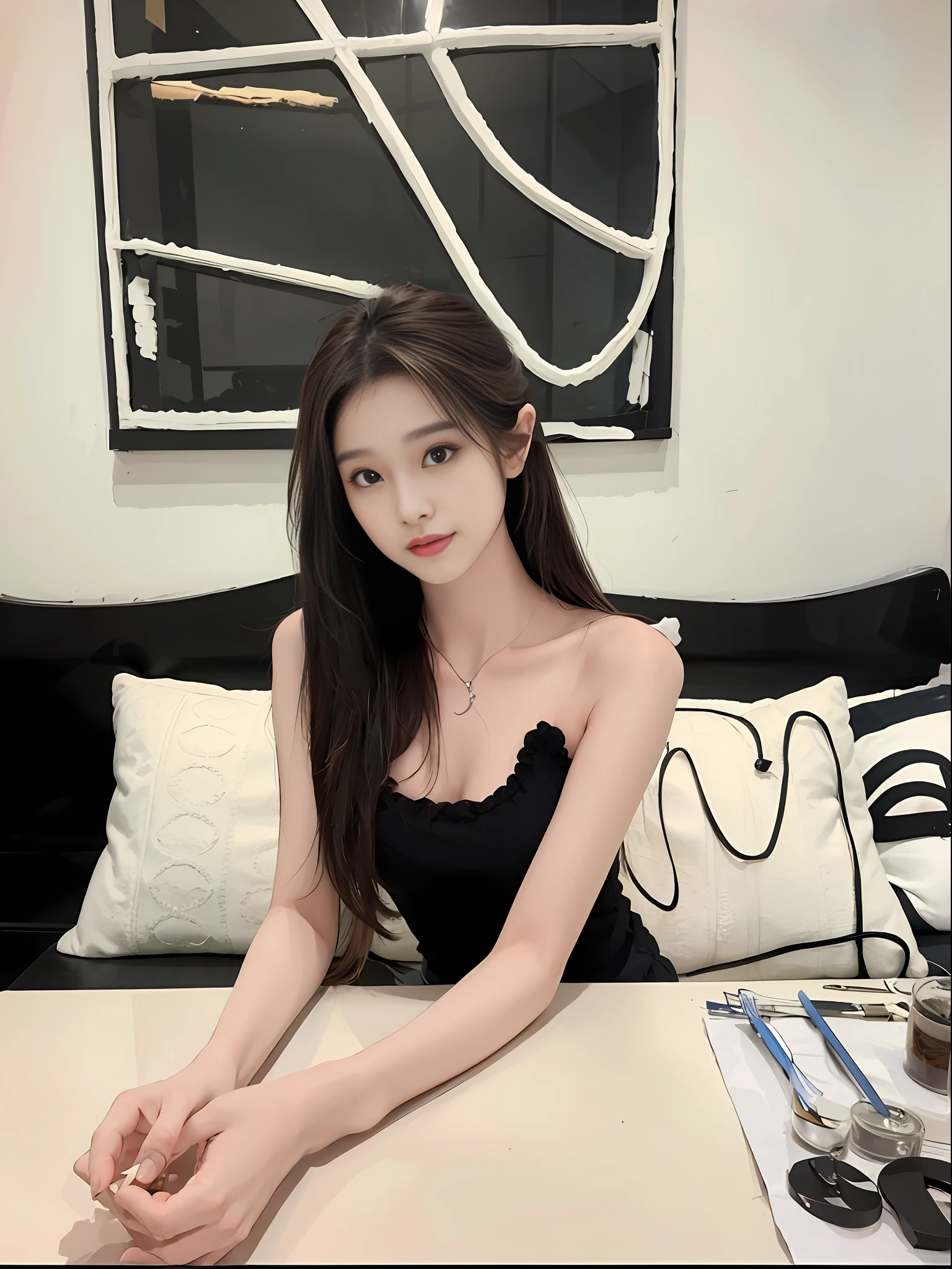 realistic, high resolution, 1 girl, long hair, korean, thighs, panties visible,