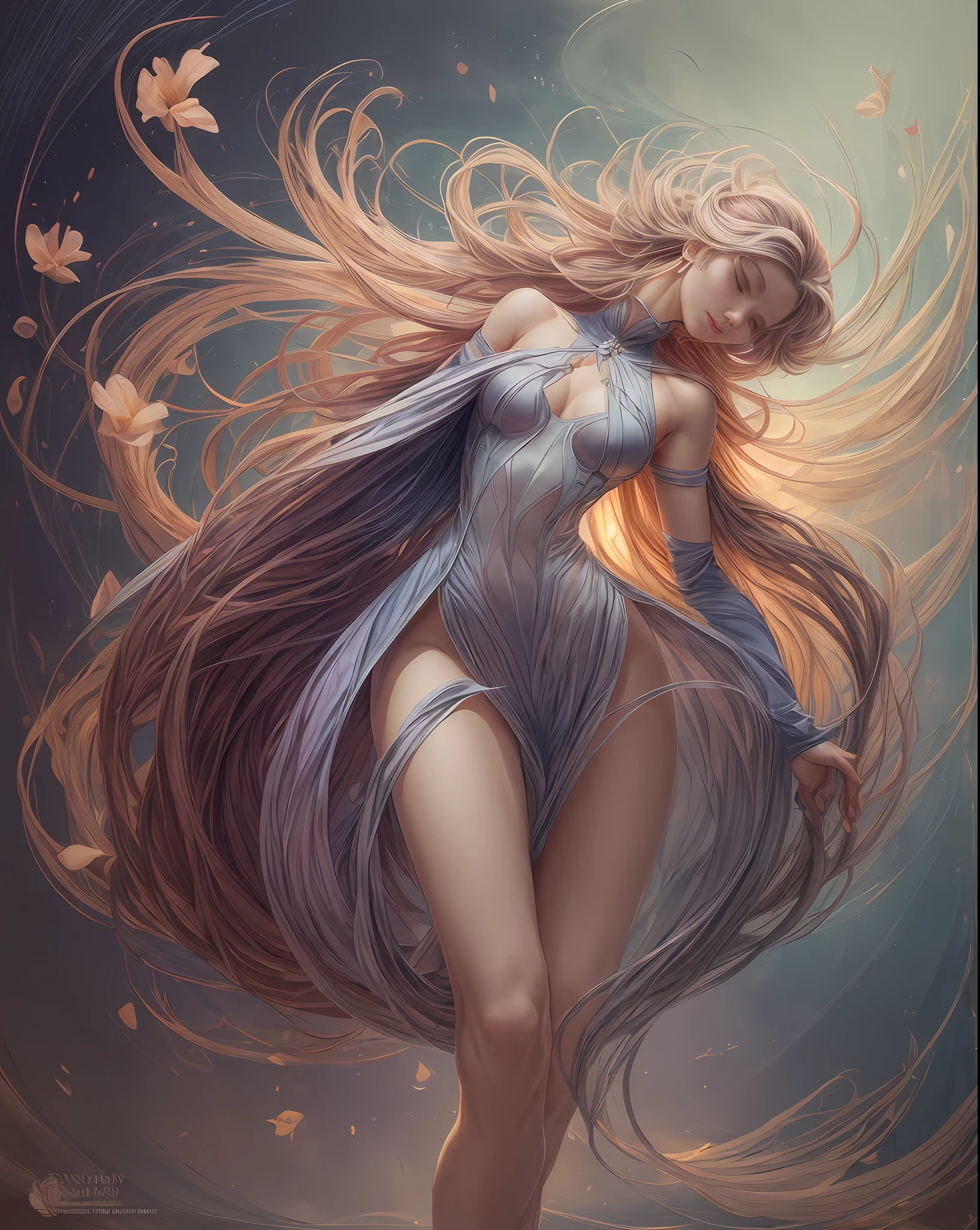 • FEMME, Mirela Anton art Style, artistic, Soft color palette, windblown flowers, Sparkle, magical photography, Soft smooth lighting, Light background, realistic photo, super detailed, 4k, High resolution, super fine sharp, High quality, Unique, with no text, watermark, poorly drawn hands, poorly drawn feet, poorly drawn face, out of frame, mutation, mutated, extra limbs, extra legs, grainy, extra arms, disfigured, deformed, cross-eye, body out of frame, blurry, blurred, bad art, bad anatomy, Poorly drawn, Long neck, Long face, Long body, Double head, Beautiful colors, 3d rendered, Alphonse Mucha, Ross Tran, stanley artgerm lau --auto --s2