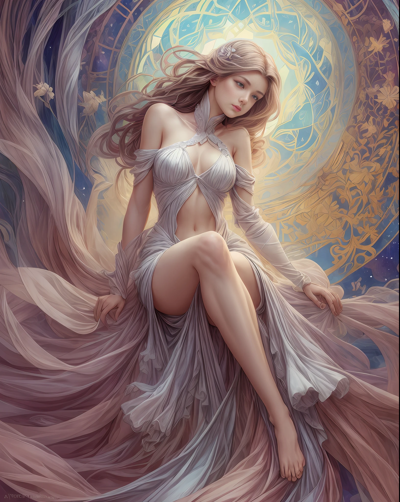 • FEMME, Mirela Anton art Style, artistic, Soft color palette, windblown flowers, Sparkle, magical photography, Soft smooth lighting, Light background, realistic photo, super detailed, 4k, High resolution, super fine sharp, High quality, Unique, with no text, watermark, poorly drawn hands, poorly drawn feet, poorly drawn face, out of frame, mutation, mutated, extra limbs, extra legs, grainy, extra arms, disfigured, deformed, cross-eye, body out of frame, blurry, blurred, bad art, bad anatomy, Poorly drawn, Long neck, Long face, Long body, Double head, Beautiful colors, 3d rendered, Alphonse Mucha, Ross Tran, stanley artgerm lau --auto --s2