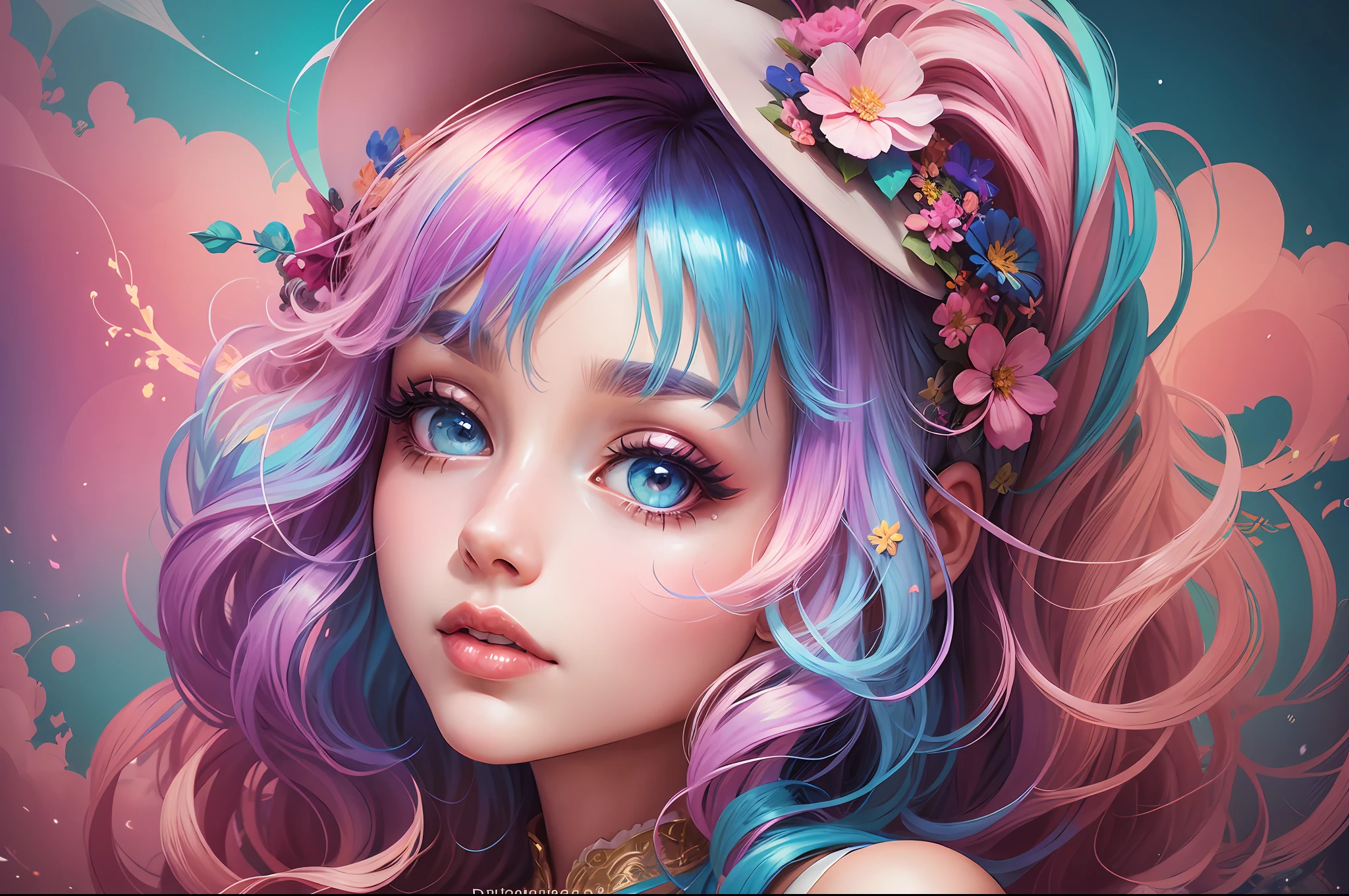a woman in boheme chic outfit adorned with flowers, vibrant colors, anime-inspired, soft pastels, brush strokes, ethereal, digital painting, beautiful and intricate patterns, delicate curls, rainbows, playful, stylish, high contrast, striking shadows, fantastical elements, modern twist, retro vibes, lively and energetic, surrealistic elements, kaleidoscopic patterns, dreamlike atmosphere, whimsical, effervescent, contemporary flair, eye-catching details, magical ambiance, lively, youthful, pop-art influences, immersive depth. --auto --s2
