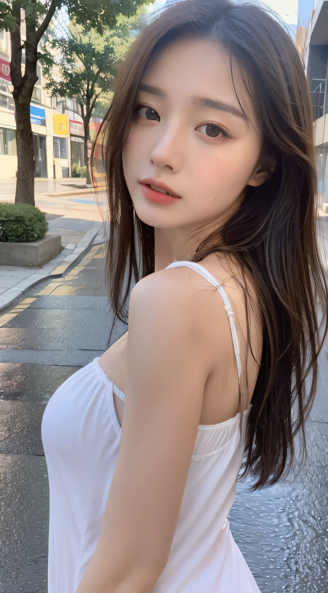 ((Best Quality, 8K, Masterpiece:1.3)), Focus: 1.2, Perfect Body Beauty: 1.4, Buttocks: 1.2, ((Layered Haircut, Breasts: 1.2)), (Wet Clothes: 1.1) , (Rain, Street:1.3), Bandeau Dress: 1.1, Highly Detailed Face and Skin Texture, Delicate Eyes, Double Eyelids, Whitened Skin, Long Hair