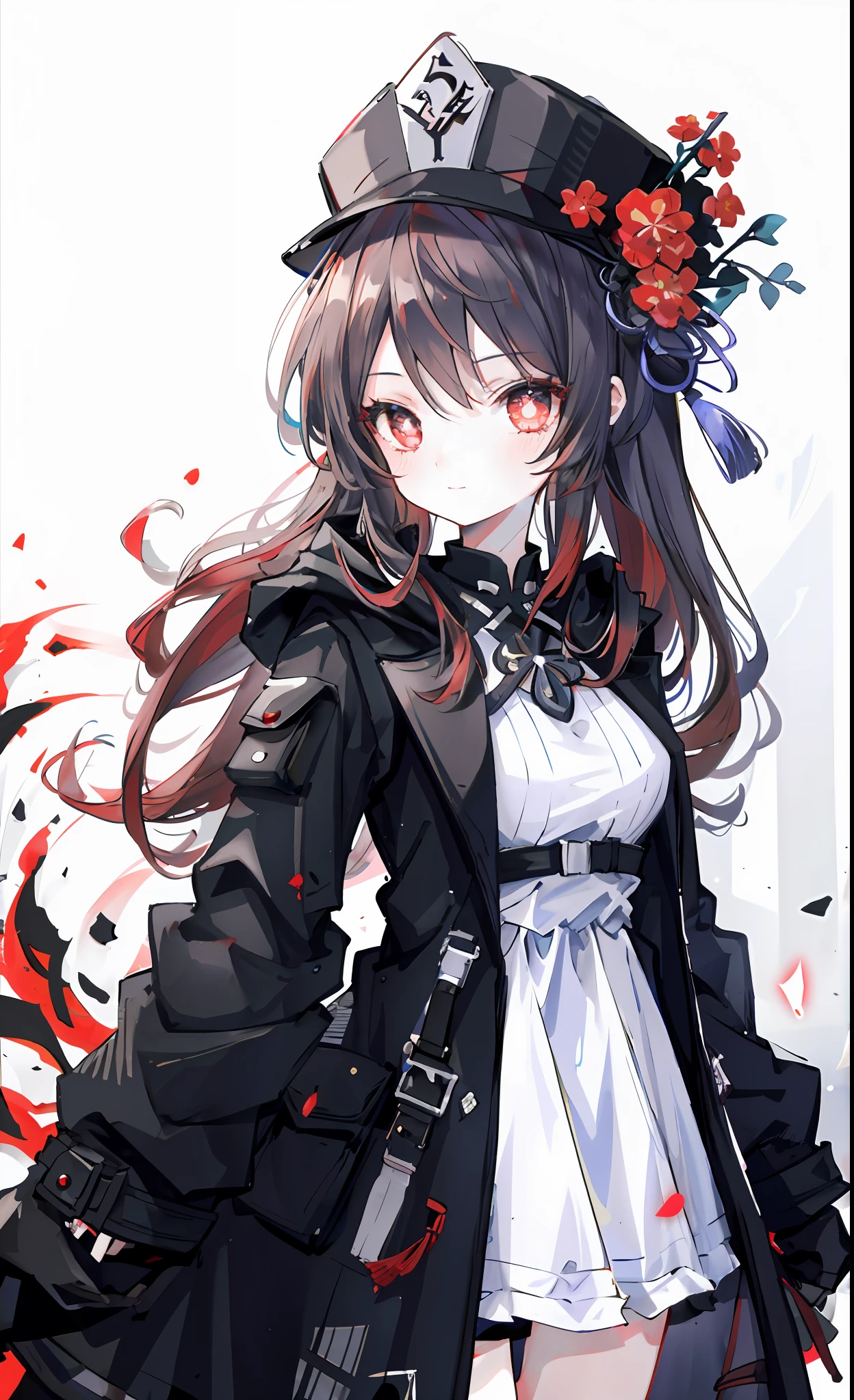 Anime girl with long hair wearing a black hat and white dress - SeaArt AI