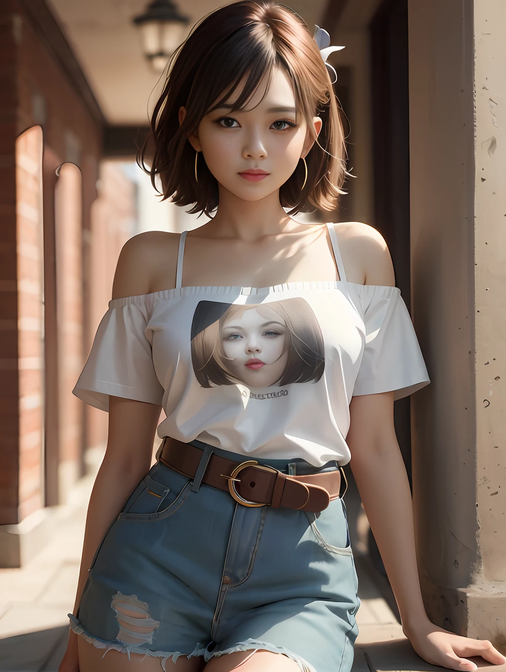arafed asian woman in a white shirt and denim shorts posing for a picture, korean women's fashion model, sun yunjoo, ig model | artgerm, in the style artgerm, portrait of female korean idol, ross tran style, style artgerm, korean girl, gorgeous young korean woman, dream medium portrait top light