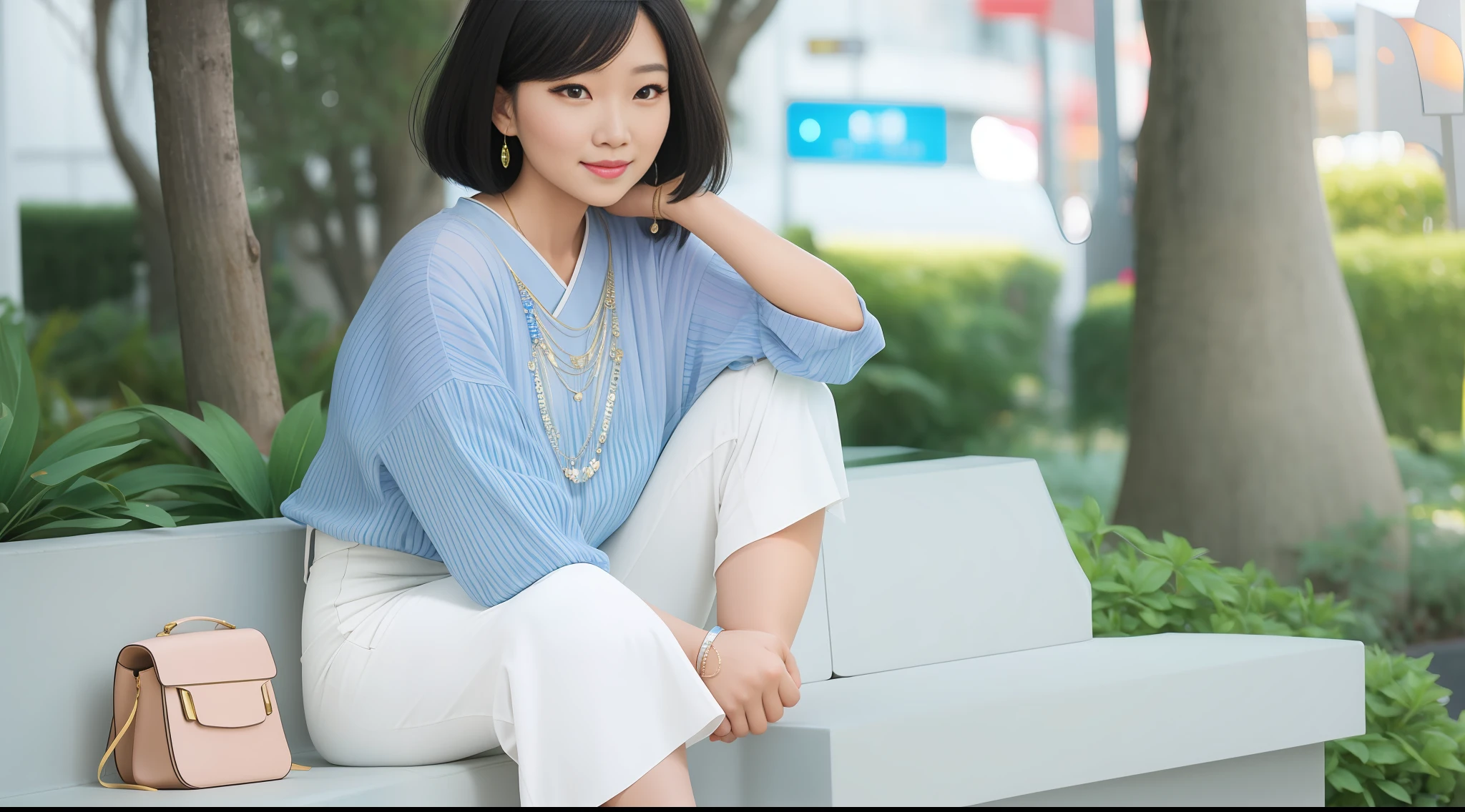 asian women, Thin figure, dimples, gradient hair, hair over shoulder, jewelry, mole under eye, light smile, modern, cinematic lighting, 16k