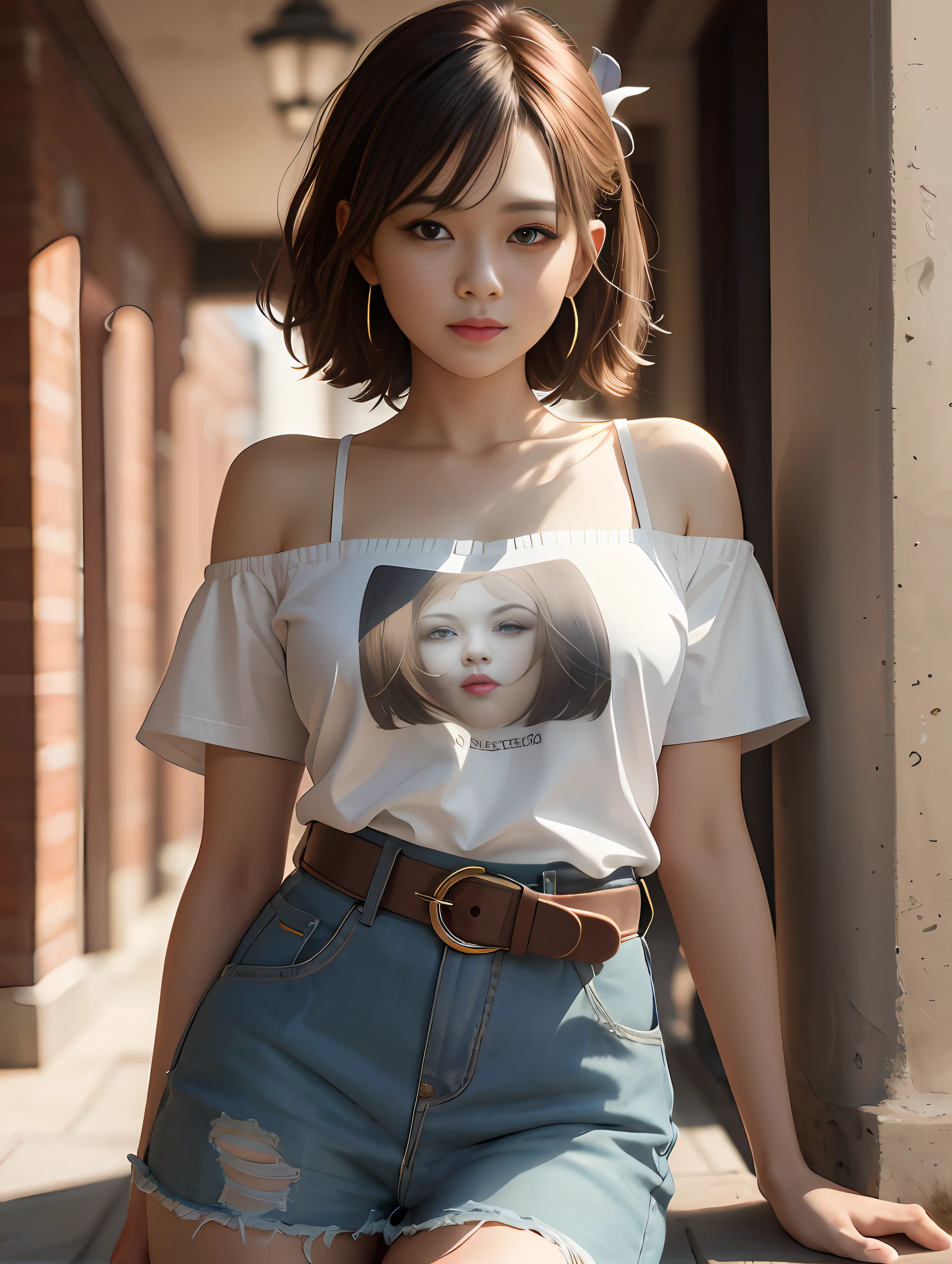 arafed asian woman in a white shirt and denim shorts posing for a picture, korean women's fashion model, sun yunjoo, ig model | artgerm, in the style artgerm, portrait of female korean idol, ross tran style, style artgerm, korean girl, gorgeous young korean woman, dream medium portrait top light