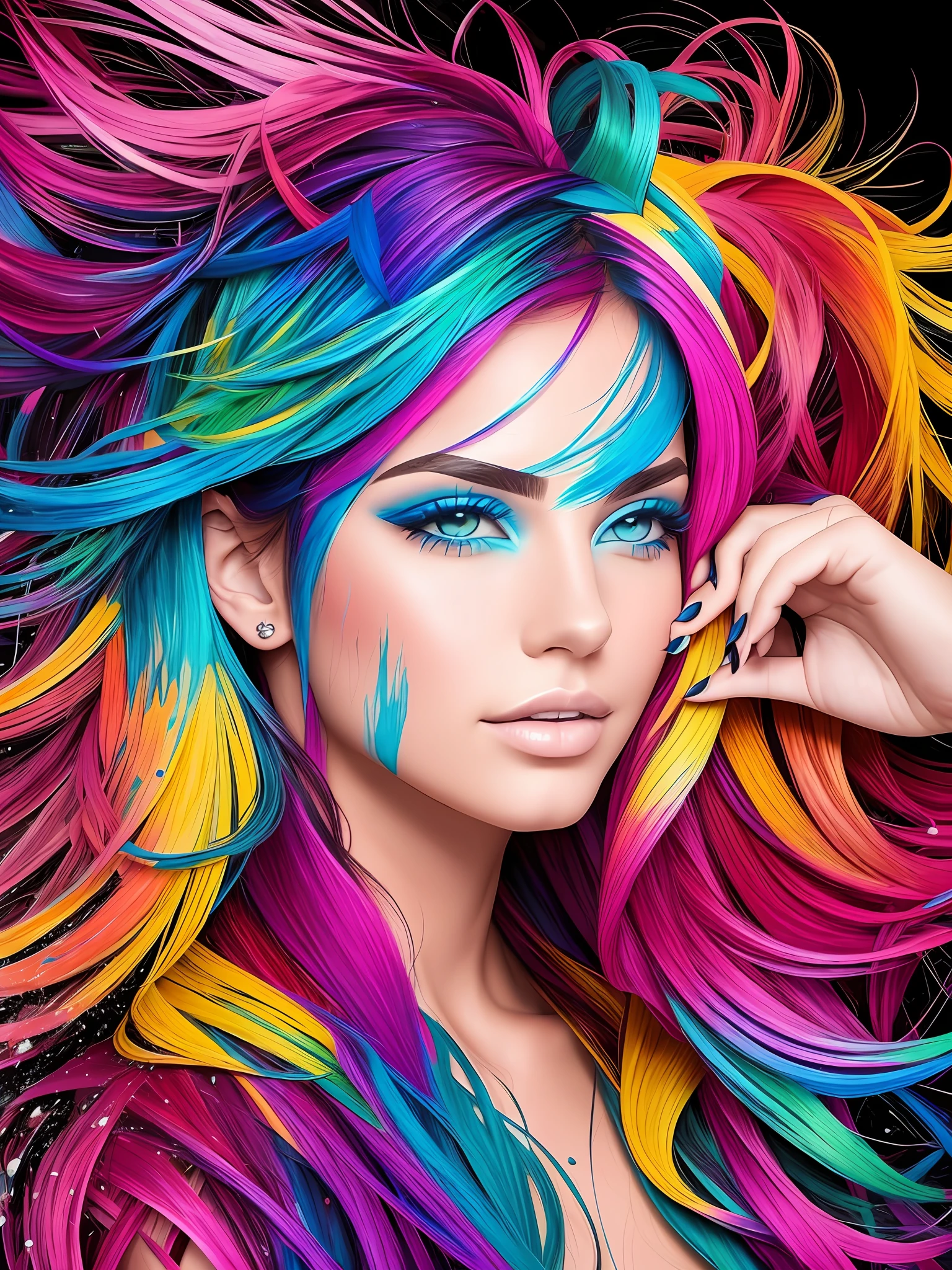 Woman Hair painting splash colors --auto --s2