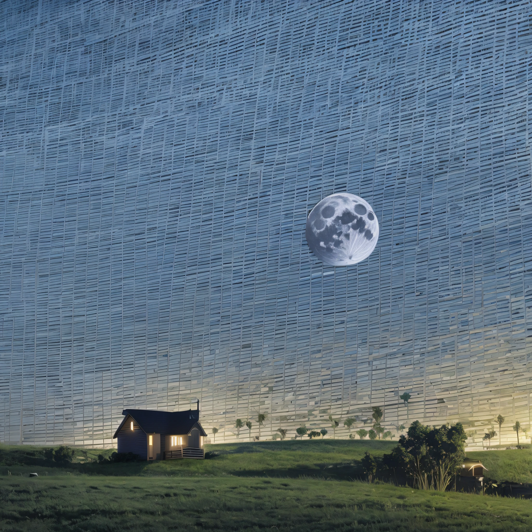 night with a full moon and a small house in the background of the landscape --auto --s2