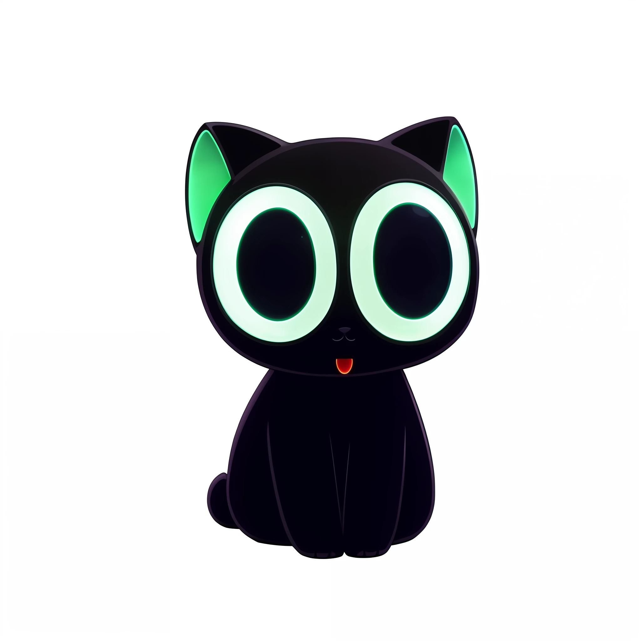 Close-up of glowing eyes, glowing eyes, adorable glowing creatures, big glowing eyes, green glowing eyes, huge glowing sad eyes, big glowing eyes, cute black cat! C4D, cat from the void, cute round green slanted eyes, anime cat, cute cat anime visual, glowing eyes everywhere, white glowing eyes, green mouth with triangle