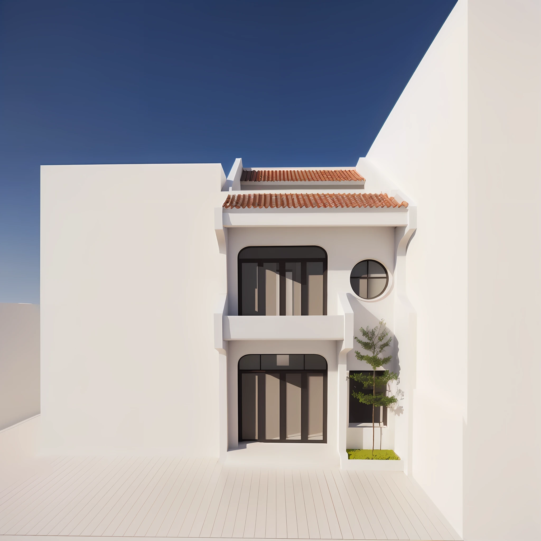 there is a white building with a red roof and a small tree, front-view, front elevation view, 3 d finalrender, 3d finalrender, render 3 d, all white render, final render, frontview, 3 drender, render corona, vue 3d render, semi - realistic render, 2 d render, pre-rendered, 3d final render --auto --s2