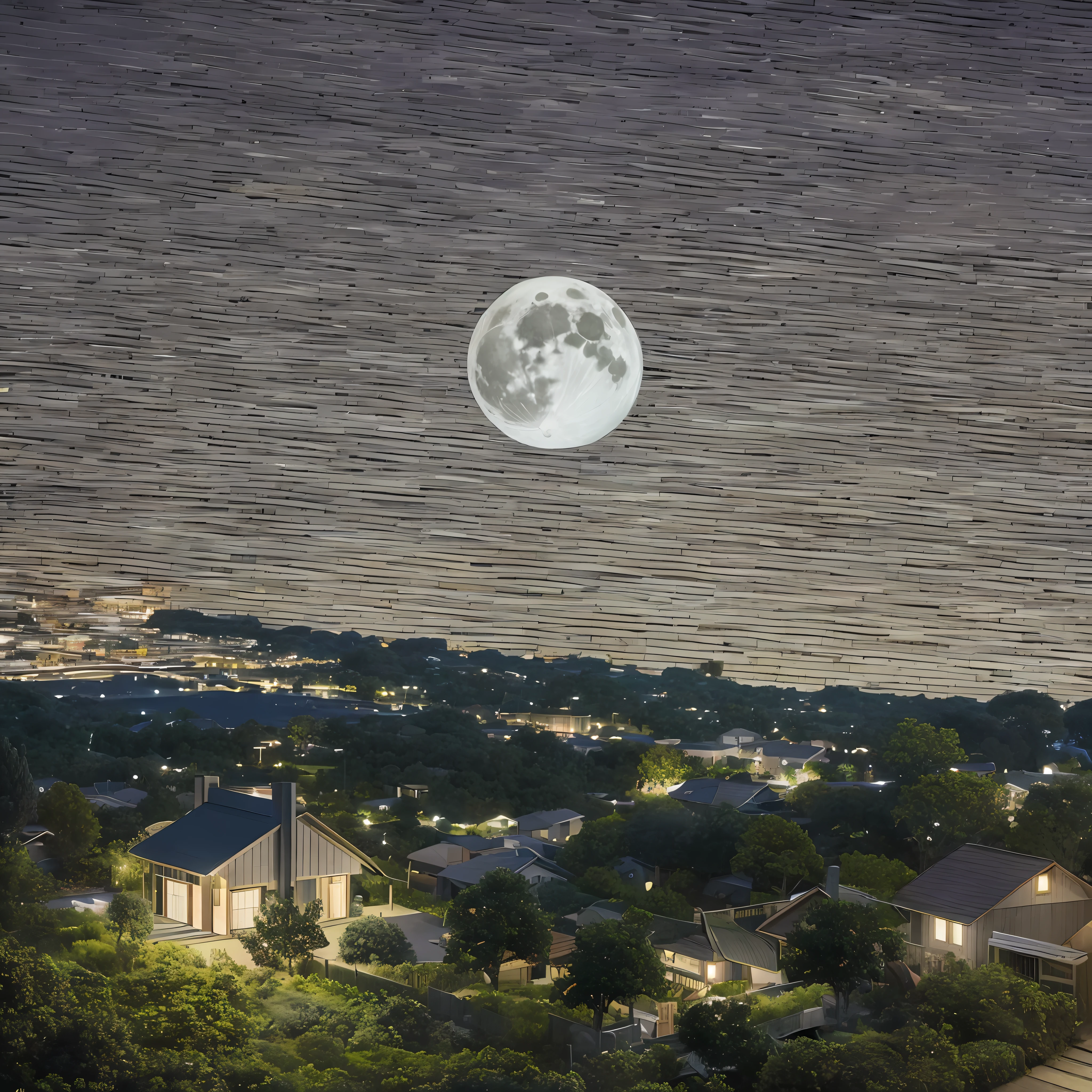 night with a full moon and a small house in the background of the landscape --auto --s2