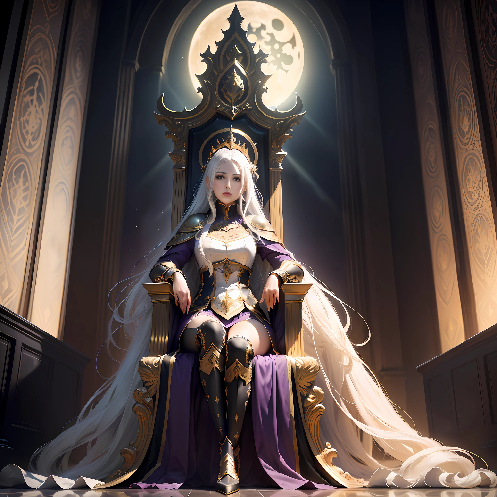 arafed woman in a purple dress sitting on a throne with a full moon in the background, 2. 5 d cgi anime fantasy artwork, a beautiful fantasy empress, on her throne, fanart best artstation, ((a beautiful fantasy empress)), sitting in a gilded throne, sitting on her throne, sitting on intricate throne, in a throne room, best of artstation