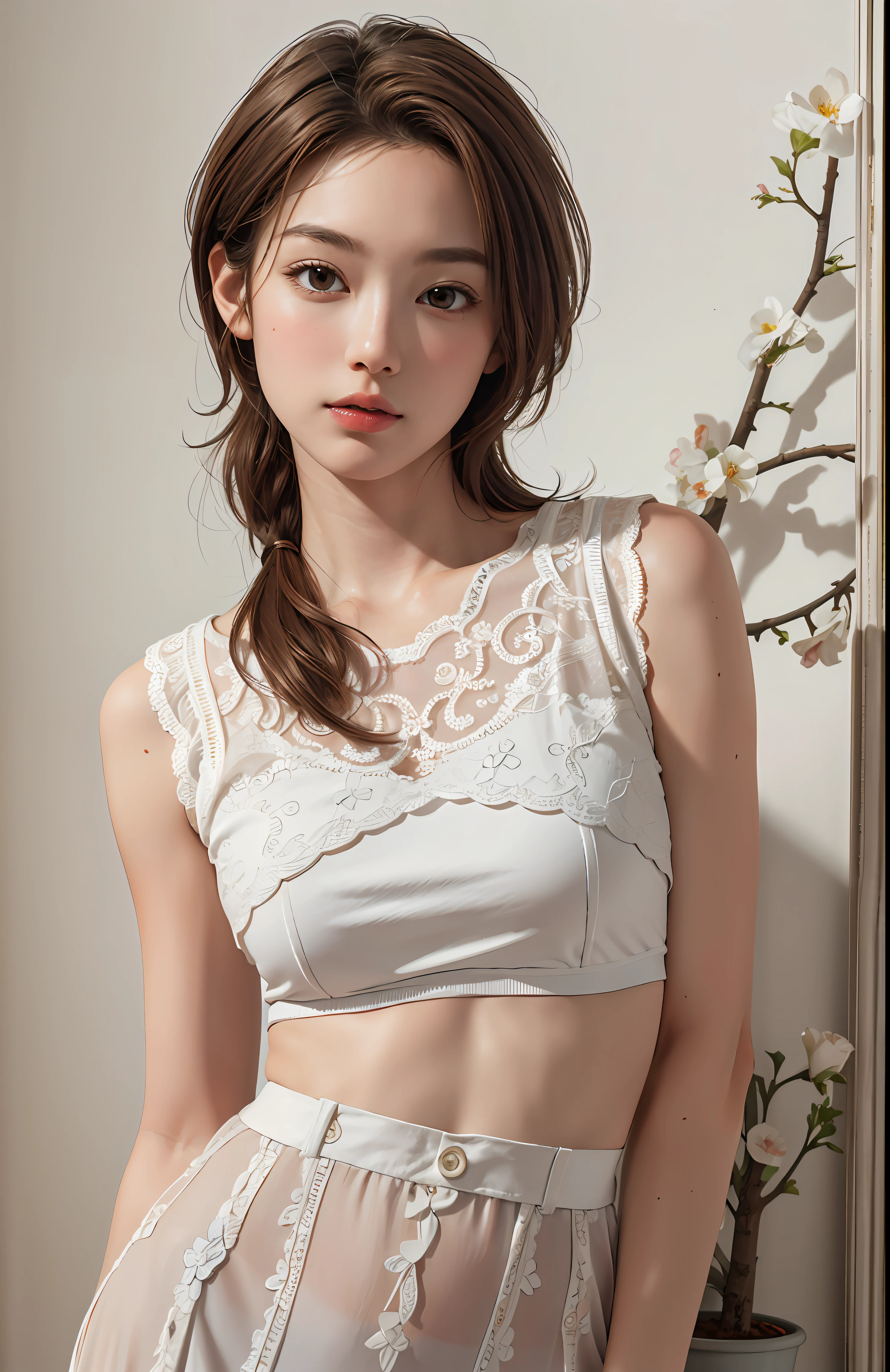 ((Top Quality, 8k, Masterpiece: 1.3)), Cute 1 Woman, Slender Abs: 1.3, ((Light Brown Hair, Poor: 1.2)), (Wear: 1.5), Highly Detailed Face and Skin Texture, Detailed Eyes, Double Eyelids, Arms with Poor Breasts, (Ultra High Definition: 1.2), (Photorealistic: 1.4), (8k, RAW Photos: 1.2), Photos