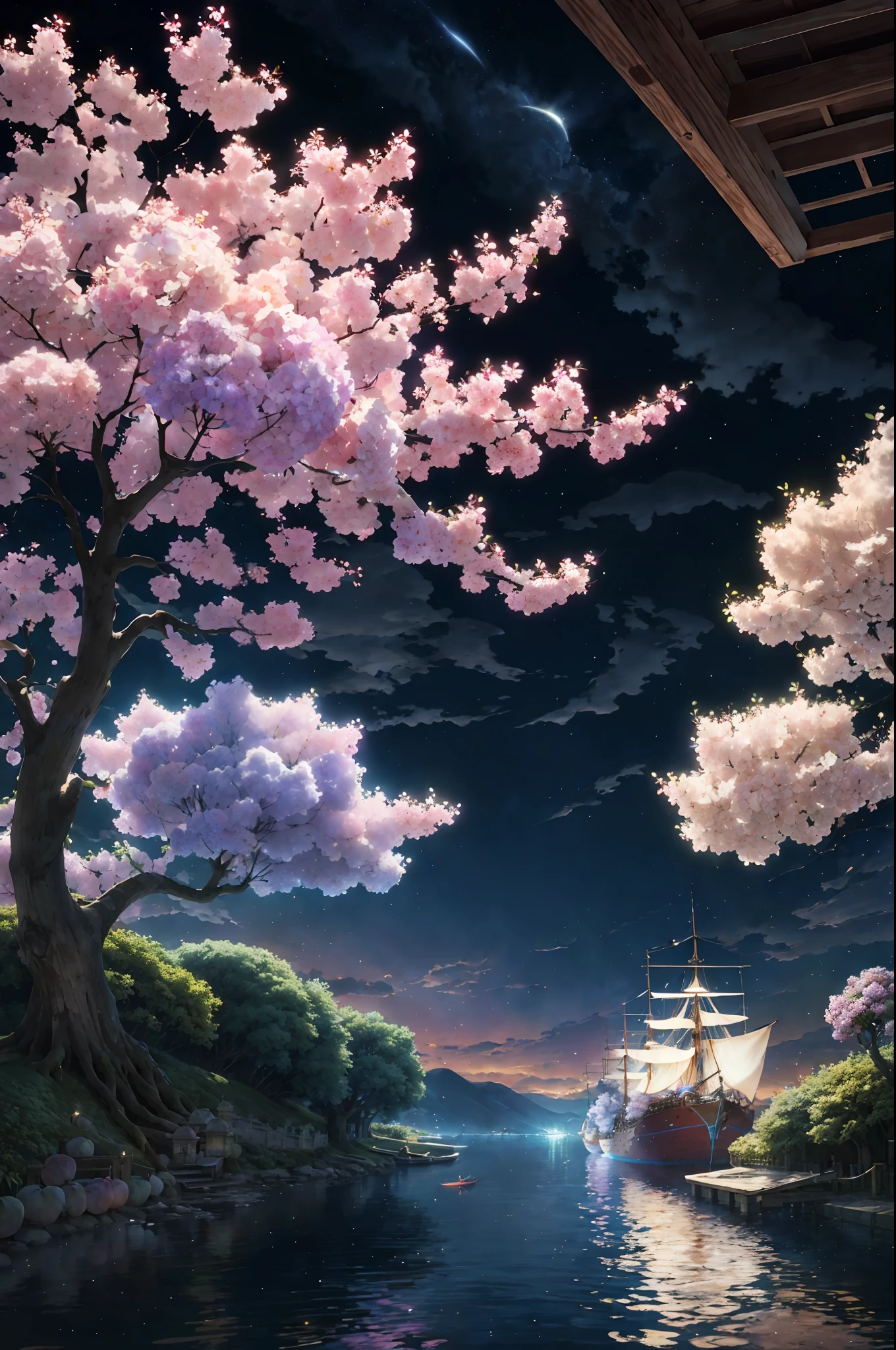 paint (strokes)+, atmosphere, intricate, clouds, aspect ratio 1:1, raytracing, Bokeh, smooth, (colorful), (detailed complex busy background: 0.8), hydrangea, repair drones, (night:1.4), Sharp Eyeliner, intricate details, hand on Chinese sword, beautiful, flat illustration, scenery, detail love, (ultra-detailed), day, photon mapping, ((intricate details)), ship wake, (The Peach Tree), crowd,