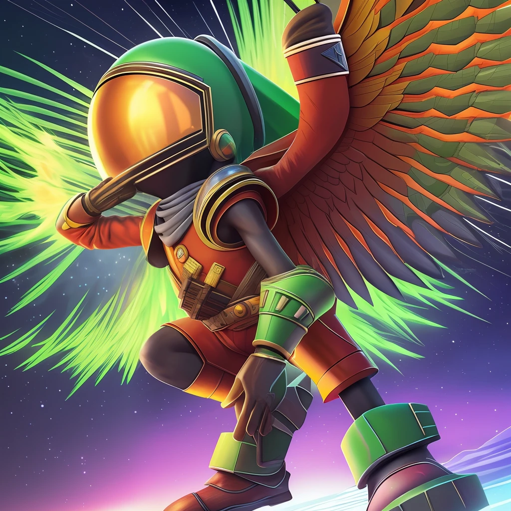 Marvin the martian, with eagles wings on fire, realistic, high detailed, colorful, 3d rendering image --auto --s2