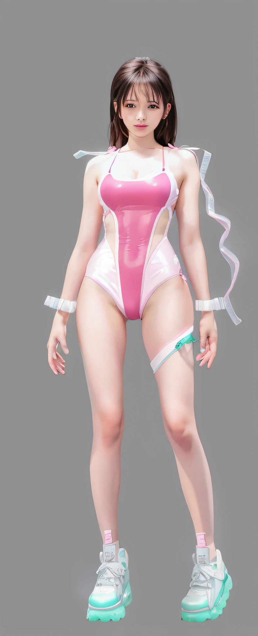 Pink and white swimsuit. Realistic