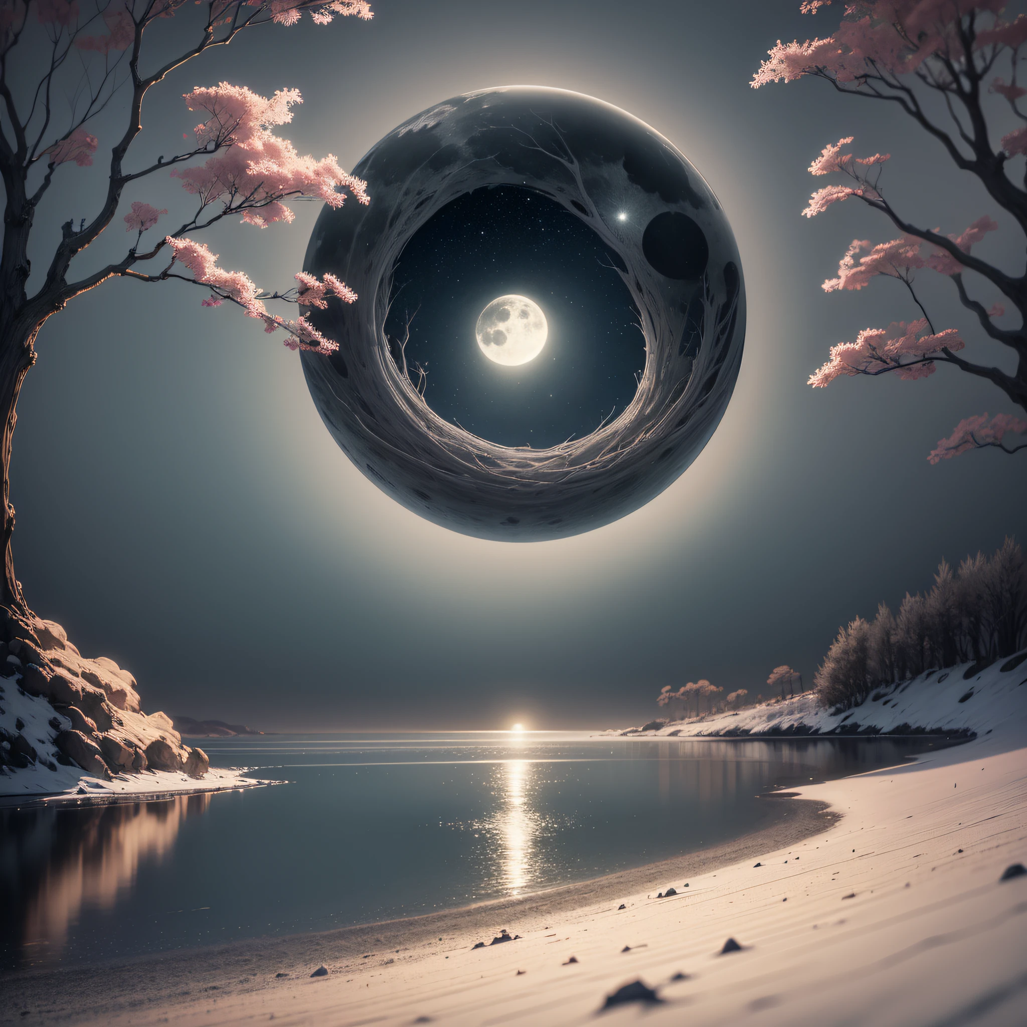 a picture of a tree with a full moon in the background, an album cover by Nándor Katona, tumblr, romanticism, nigth, booru, night mood, good night, nighttime, images, night!, beautiful image, nigt, bocages, maxwell boas, bioluminiscent, boissb - blanca. j, it's night --auto --s2
