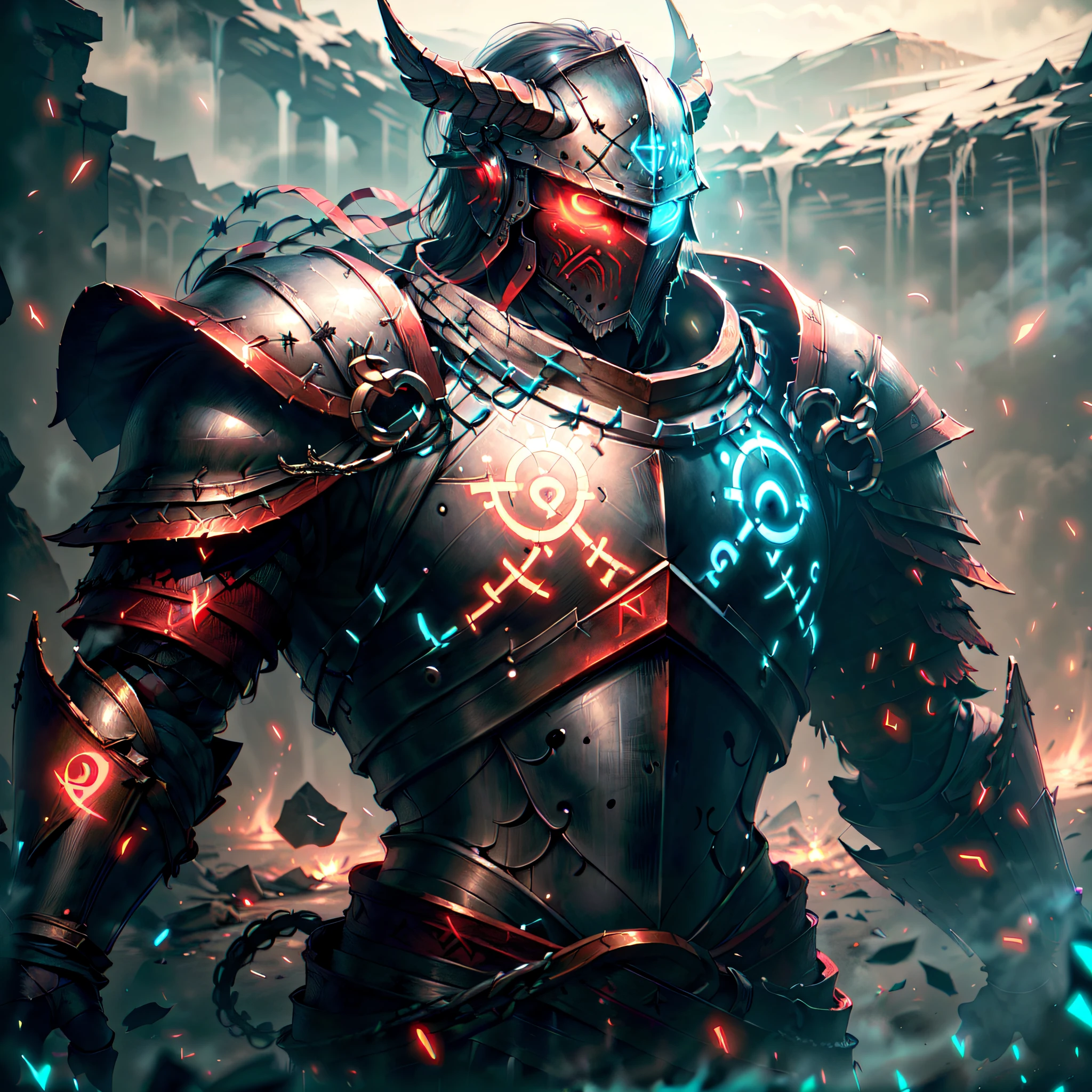 GlowingRunesAIV2_red and GlowingRunesAIV2_paleblue  warrior in armor