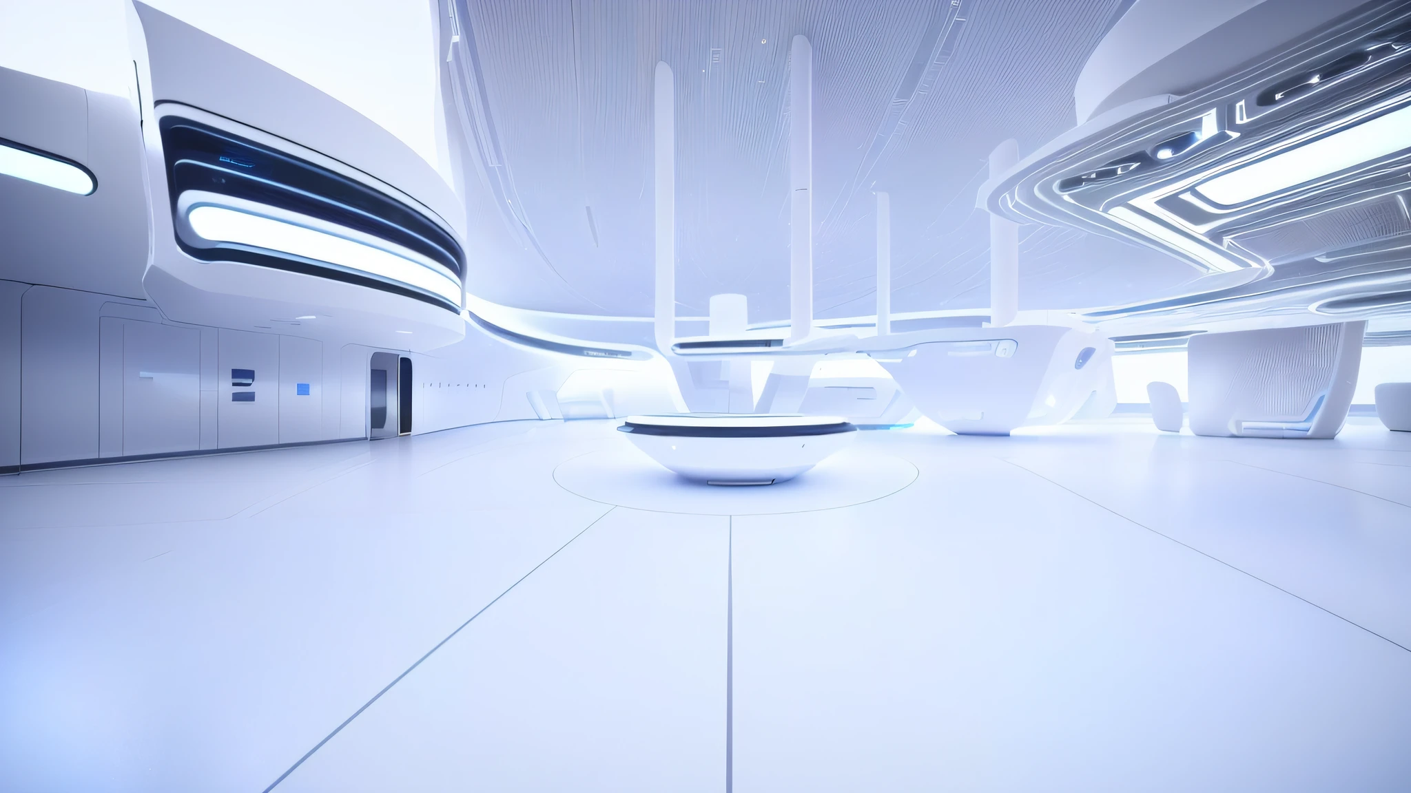 Building interior space, ((white)), (super wide angle), futuristic architecture with futuristic design and futuristic interior, futuristic spaceport, futuristic hall, futuristic government service hall, futuristic architectural concept, futuristic setting, futuristic decoration, futuristic utopian architecture, futuristic architectural art, futuristic production facilities, radical view, acsonometric view aspects, close-up, texture, (((Complex electronic component surface texture))), detail texture, HDR+, 8K, QHD, luminescence, dynamic lighting, Beautyfull refraction, ((high-key lighting, bright light)), in terms of design, the main color of this project is ceramic white, with dark and white lighting, the overall atmosphere is bright, with both ceramic warmth and modern technology, redshift renderer rendering, cinematic lighting effects