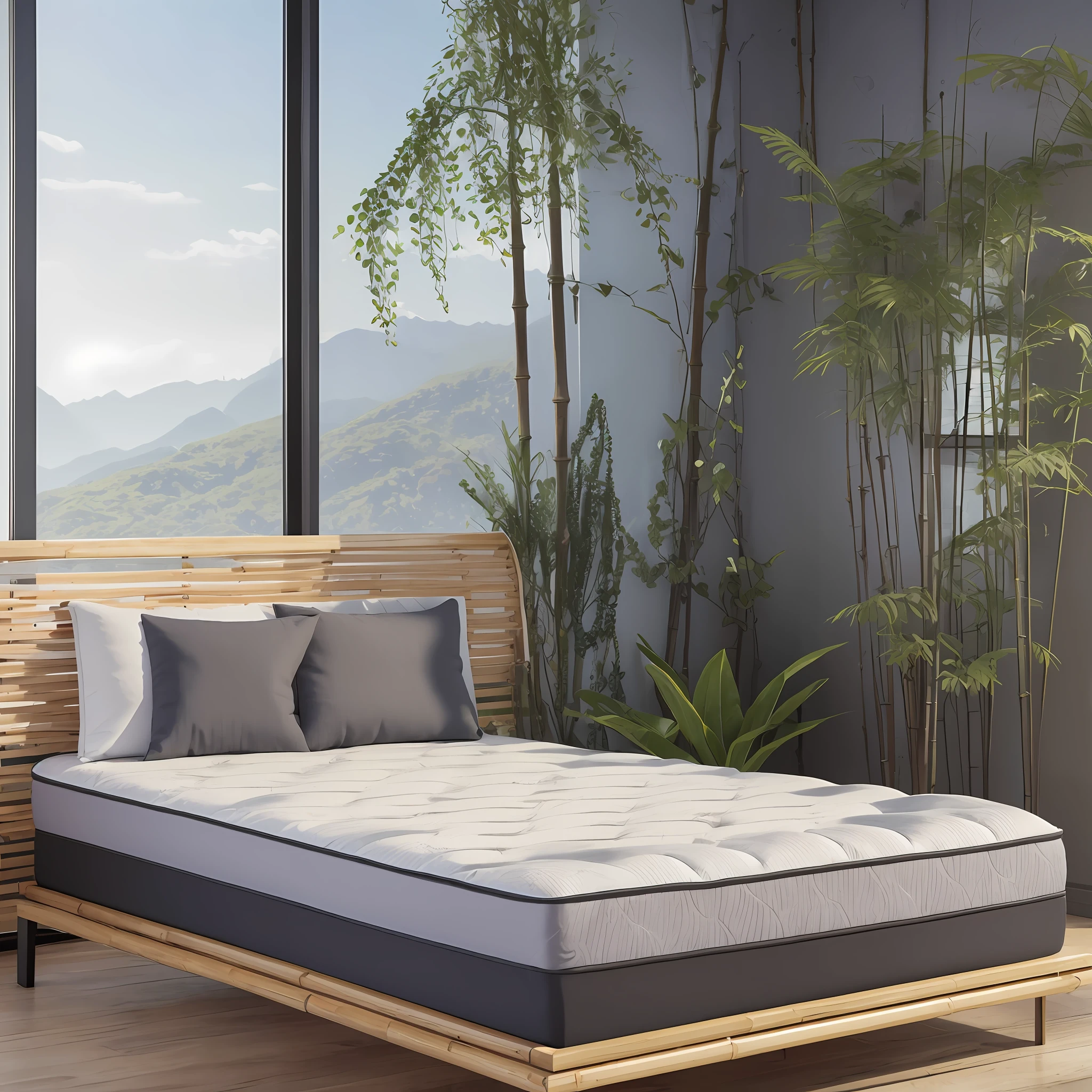 mattress realistic picture, mattress, home, bamboo charcoal, bamboo, landscape, realistic style, atmosphere, 8k, high resolution, large picture, very real --auto --s2