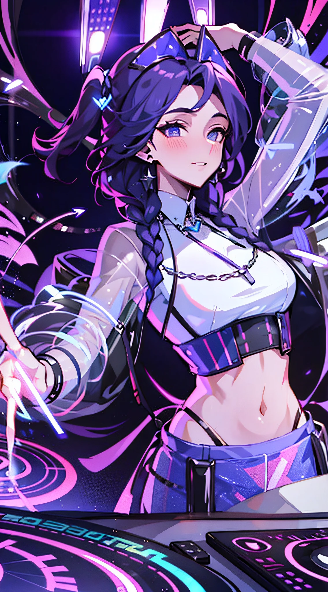 ((best quality)), ((masterpiece)), intricate details, dj, disco, lights, xyzdiscboom, game, purple theme