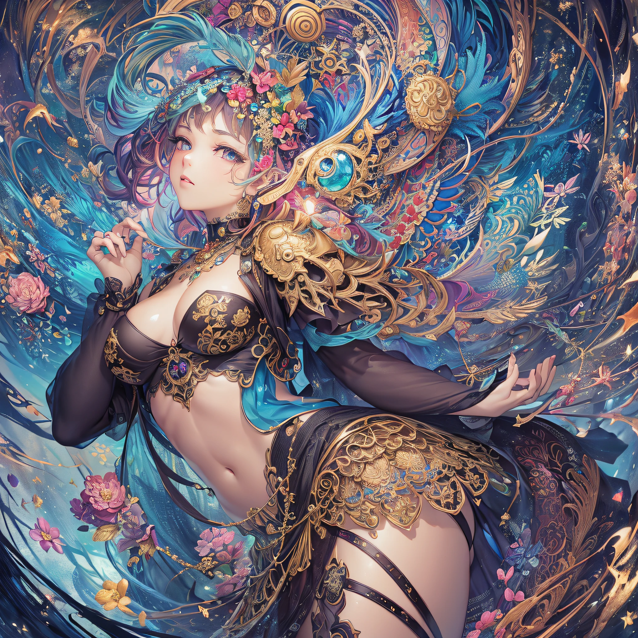 (masterpiece, top quality, best quality, official art, beautiful and aesthetic:1.2), (1girl), extreme detailed,colorful,highest detailed，fractal art --auto --s2