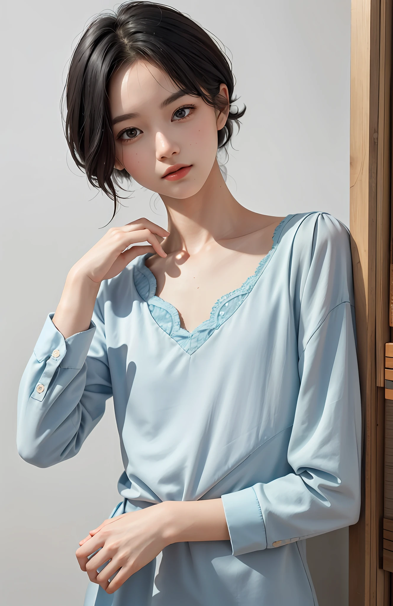 ((Top Quality, 8k, Masterpiece: 1.3)), Cute 1 Woman, Slender Abs: 1.3, (Light Black Hair, Small: 1.2)), Short Cut, Highly Detailed Face and Skin Texture, Detailed Eyes, Double Eyelids, (Ultra High Resolution: 1.2), (Photorealistic: 1.4), (8k, RAW Photos: 1.2), Boy, Femboy, Femboy, Cute boys, staring at you