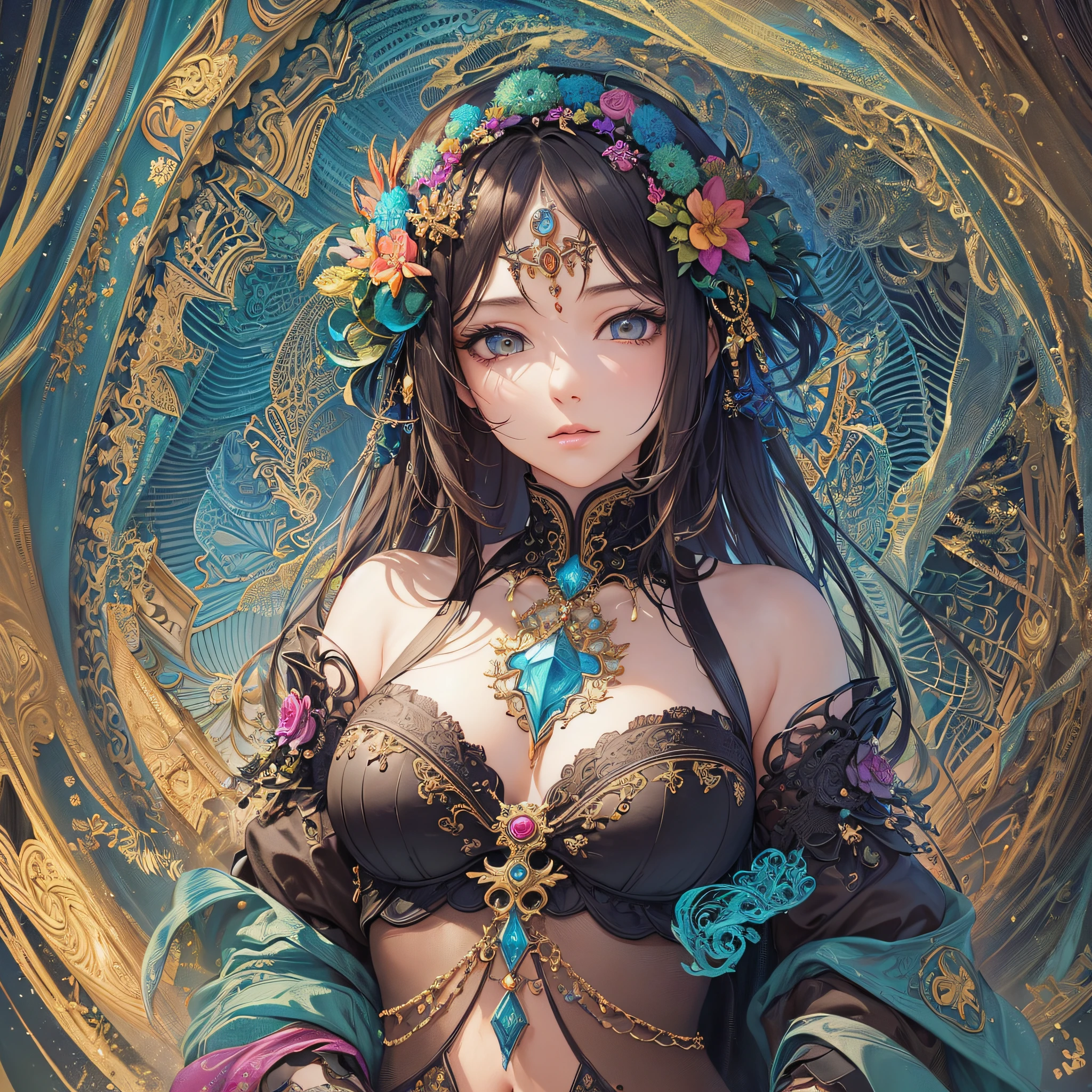 (masterpiece, top quality, best quality, official art, beautiful and aesthetic:1.2), (1girl:1.3), extreme detailed,(fractal art:1.3),colorful,highest detailed --auto --s2