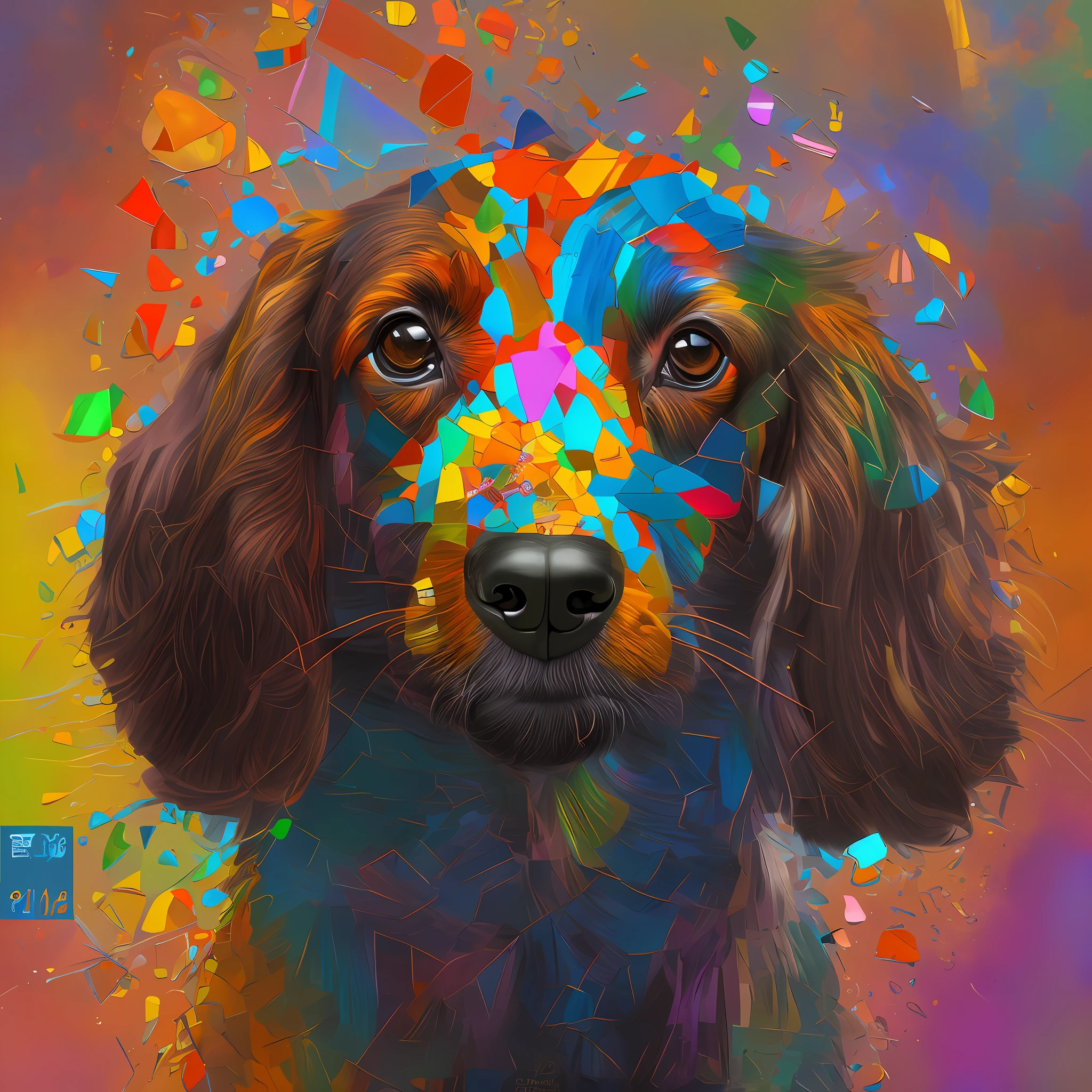 painting of a dog with a mosaic face and a colorful head, digital art. highly detailed, digital art animal photo, highly detailed digital art, digital art highly detailed, highly detailed digital artwork, portrait of a dachshund, detailed digital artwork, portrait of ultra realistic, detailed portrait, digital art highly-detailed, highly detailed portrait, digital painting highly detailed