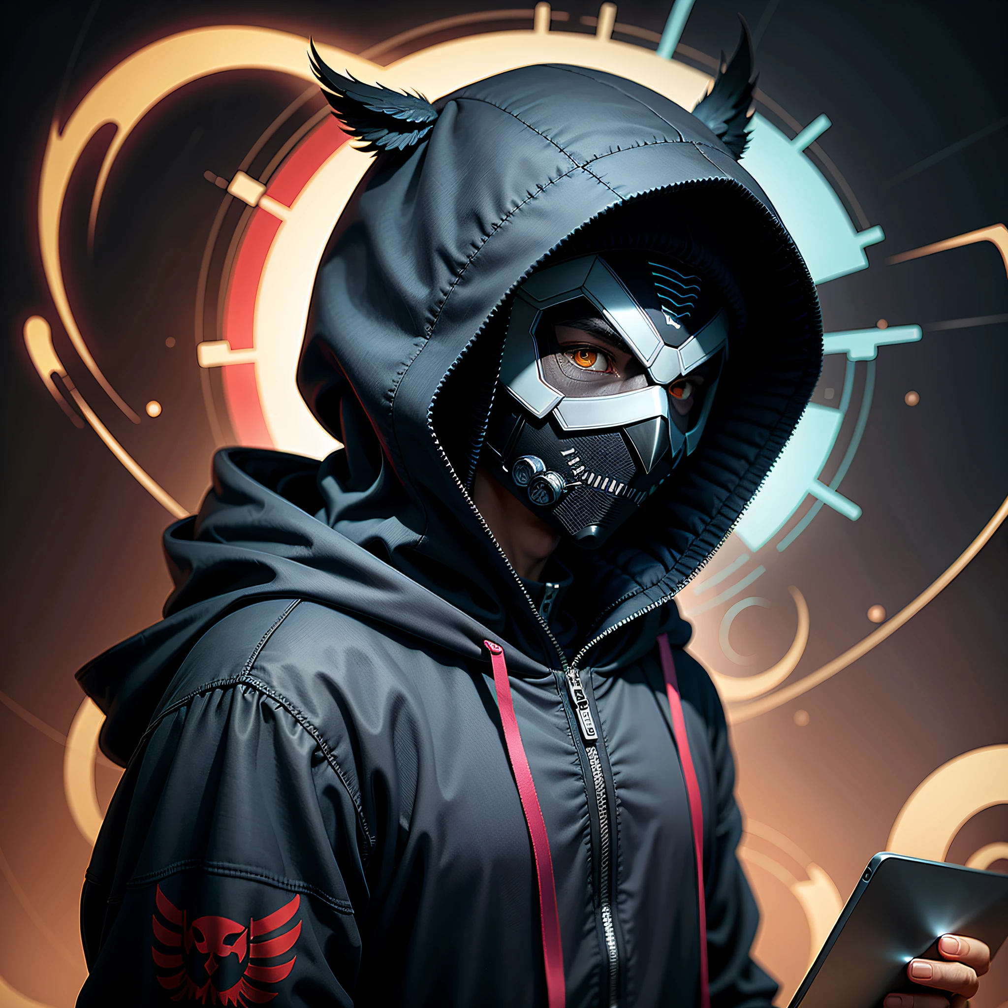 A man with mask and hood style hacker owl theme