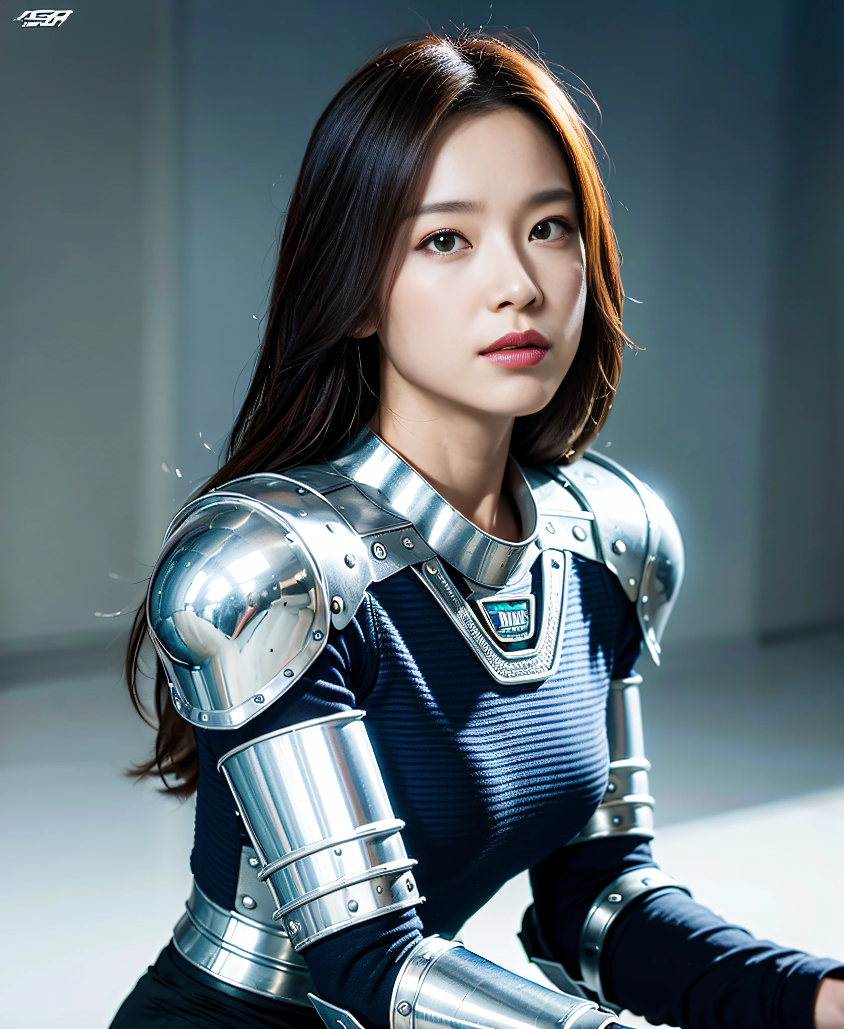 Beautiful Woman Face: 1.3, Mechanical Body: 1.5, Steel Armor: 1.2, Silver Armor: 1.2, Metal Armor: 1.2, Robot: 1.3, Mechanical Joint: 1.2, Online World Background: 1.5, 19 years old, 150mm, Long hair, Studio soft light, Vibrant details, Beautiful background, octane rendering, 8k, Best Quality, Masterpiece, Illustrations, Extreme Beauty, Extreme Detail, CG, Unity, Wallpaper, Reality: 1.1, Realism: 1.37, Amazing detail, absurdismism, master, highest quality, official art, full body shot, sitting