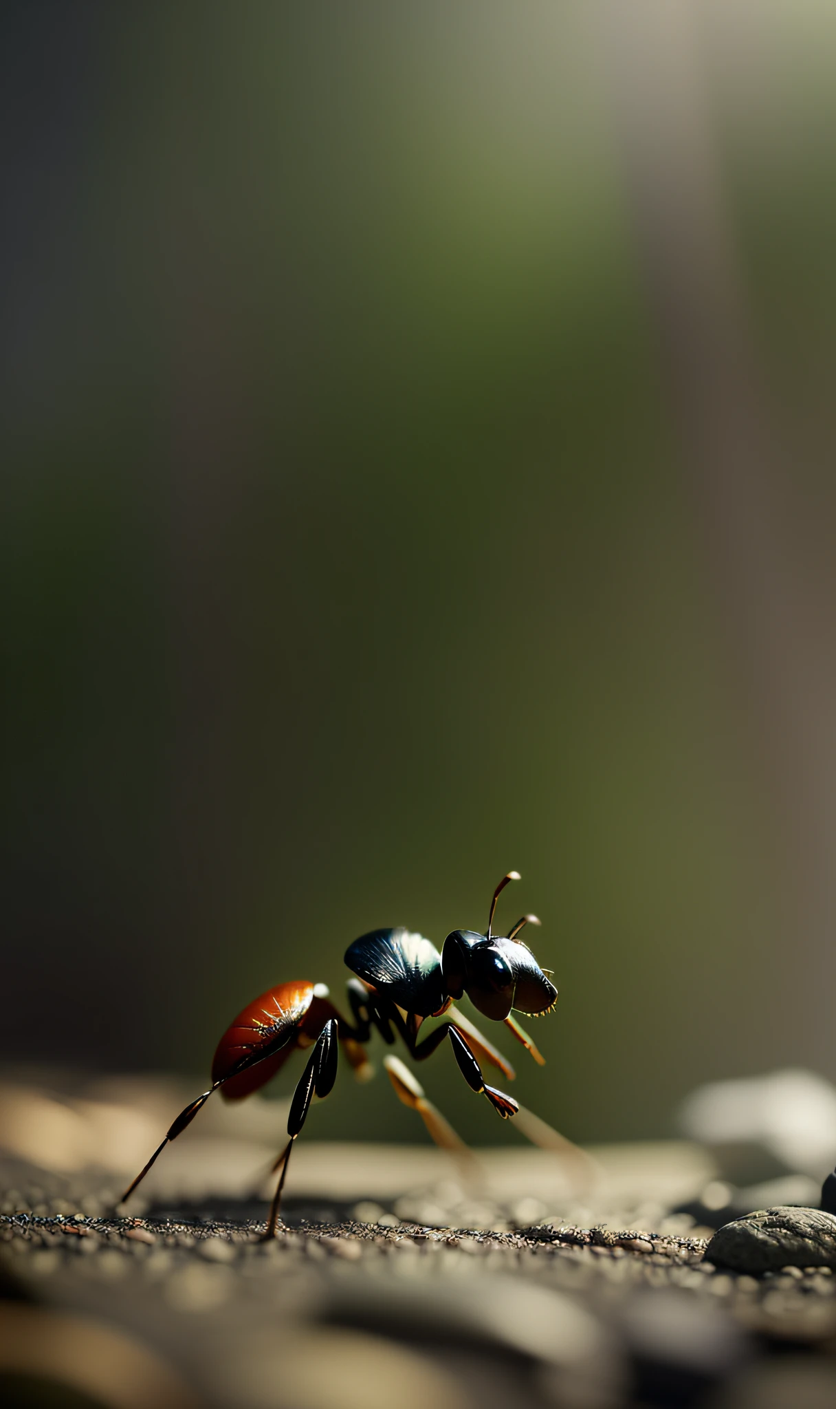 a ant, (tilt shift:1.2), (gaussian blur:1.1) (high key photo masterpiece:1.2) raw photo, (film grain:1.3), depth field, bokeh, Best quality, masterpiece, ultra high res, (photorealistic:1.4), (smooth light:1.4), photorealistic, cinematic lighting, dark atmosphere, volumetric lighting, action pose, epic scene, lots of fine detail, movie style, photography, natural textures, natural light, natural blur, photorealism, cinematic rendering, ray tracing, highest quality, highest detail, Cinematic, Blur Effect, Long Exposure, 8K, Ultra-HD, Natural Lighting, Moody Lighting, Cinematic Lighting, hyper-realistic, vibrant, 8k, detailed, ultra detail, soothing tones, muted colors