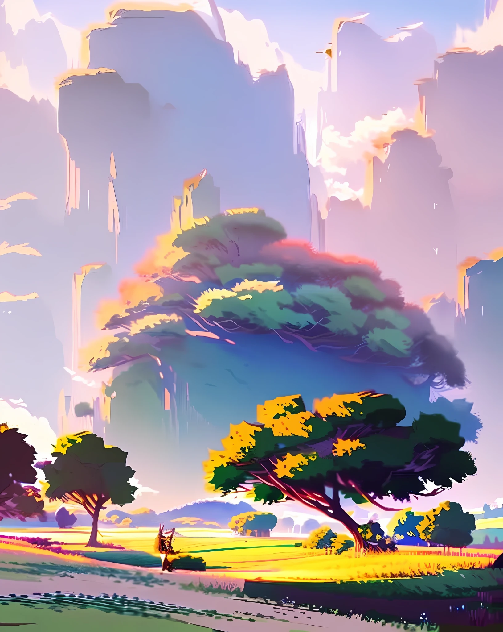 a picture taken from a video game of a person walking in a field, by sylvain sarrailh, makoto shinkai cyril rolando, anime background art, by Kubisi art, anime countryside landscape, anime nature, a beautiful artwork illustration, anime beautiful peace scene, ghibli artstyle, lofi colors, beautiful anime artwork, ghibli art style