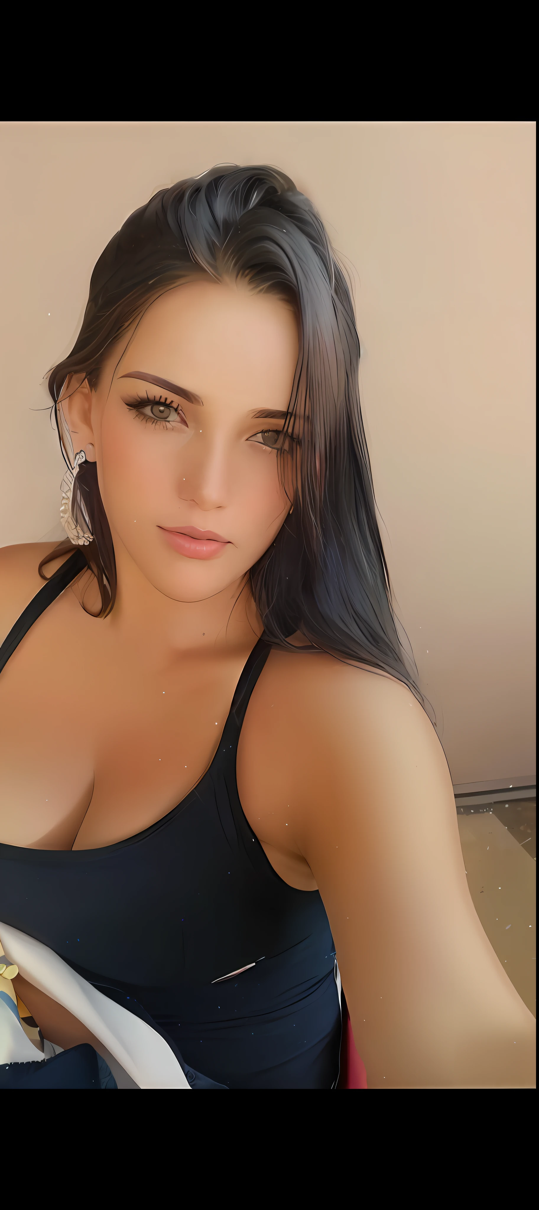 photo of young, modelshoot style, black hair, (looking at the viewer:1.2), (detailed pupils:1.3), (natural light), (seductive), [: (film grain, 25mm, f/1,2, DoF, bokeh, beautiful face, ultra detailed skin, perfect bright eyes, skin pores, vellus hair, muscle tone and definition, fabric stitching, fabric texture, wood grain, stone texture, well-defined pupils,  prominent limbal ring, high contrast eyes, finely detailed features: 0.7):0.7] elegant ambience in the background