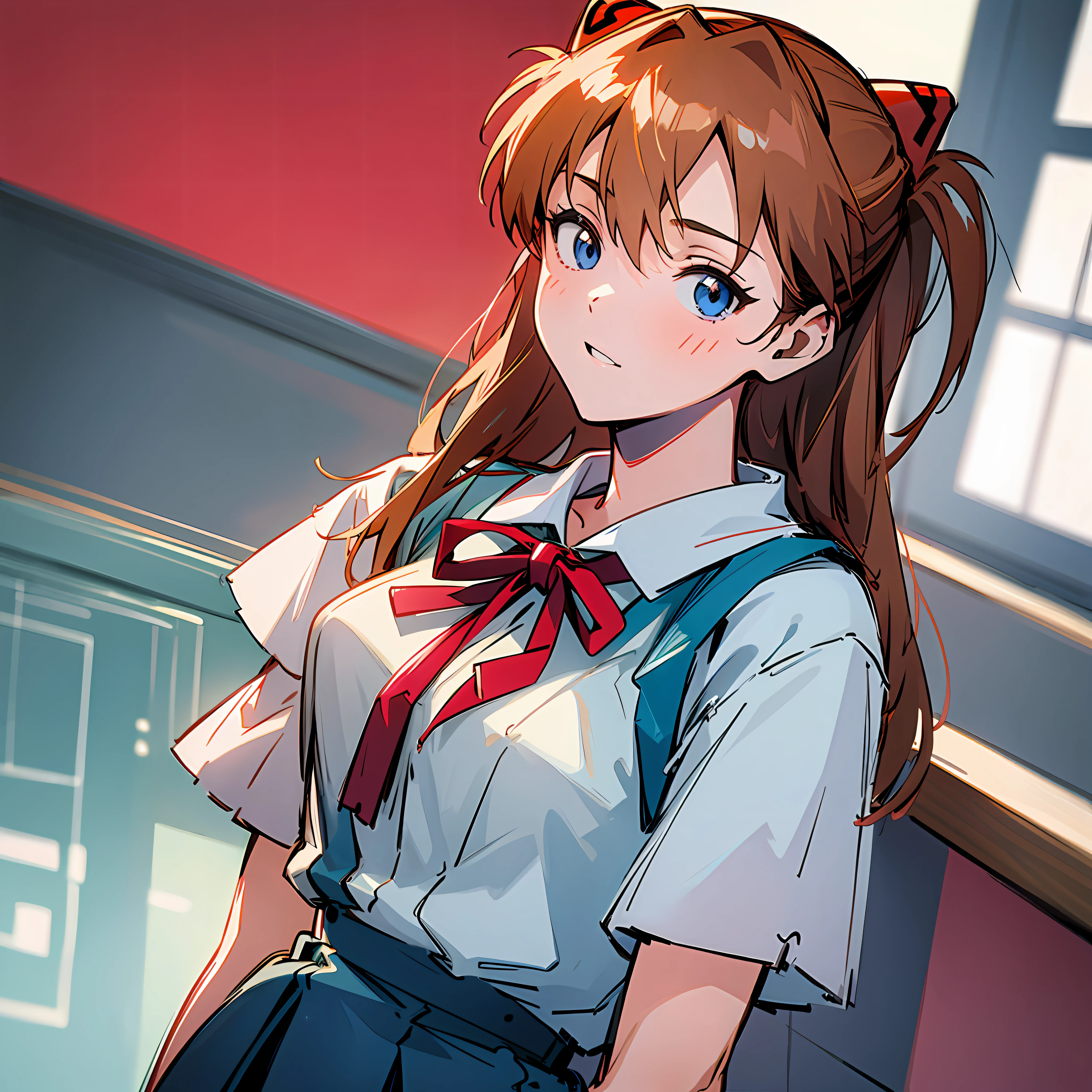1 girl, Asuka, Evangelion, 8K, best quality, school uniform, classroom