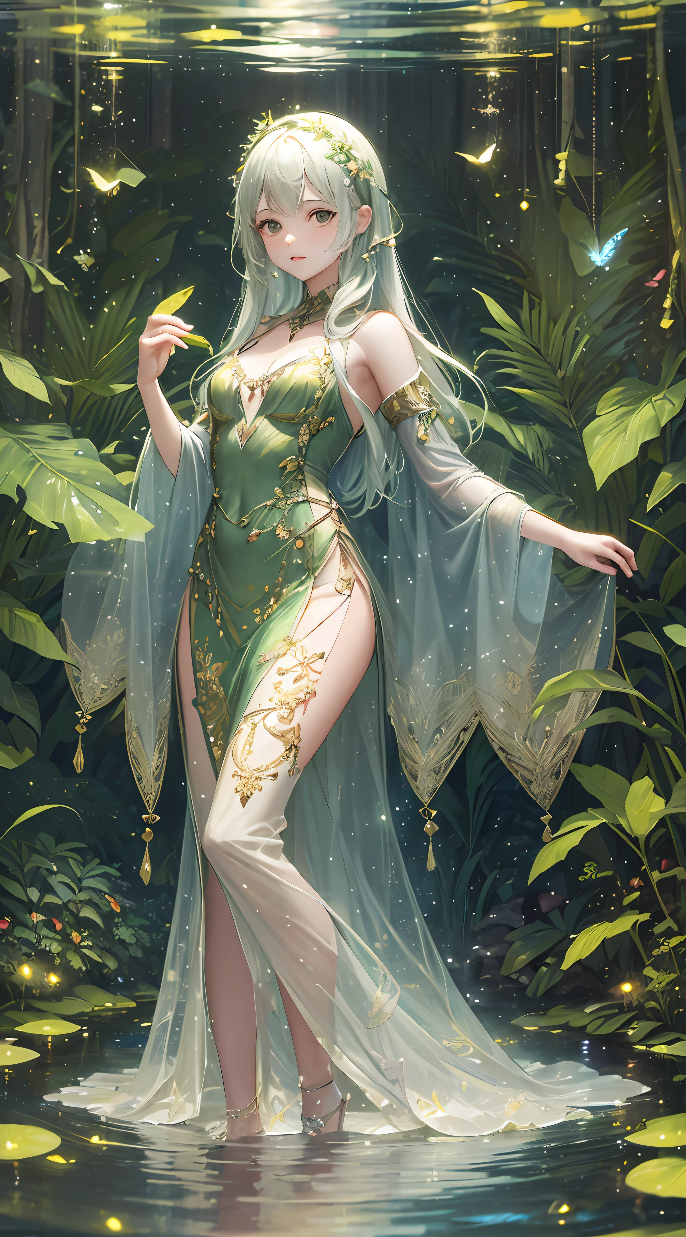 Long skirt, green, dynamic