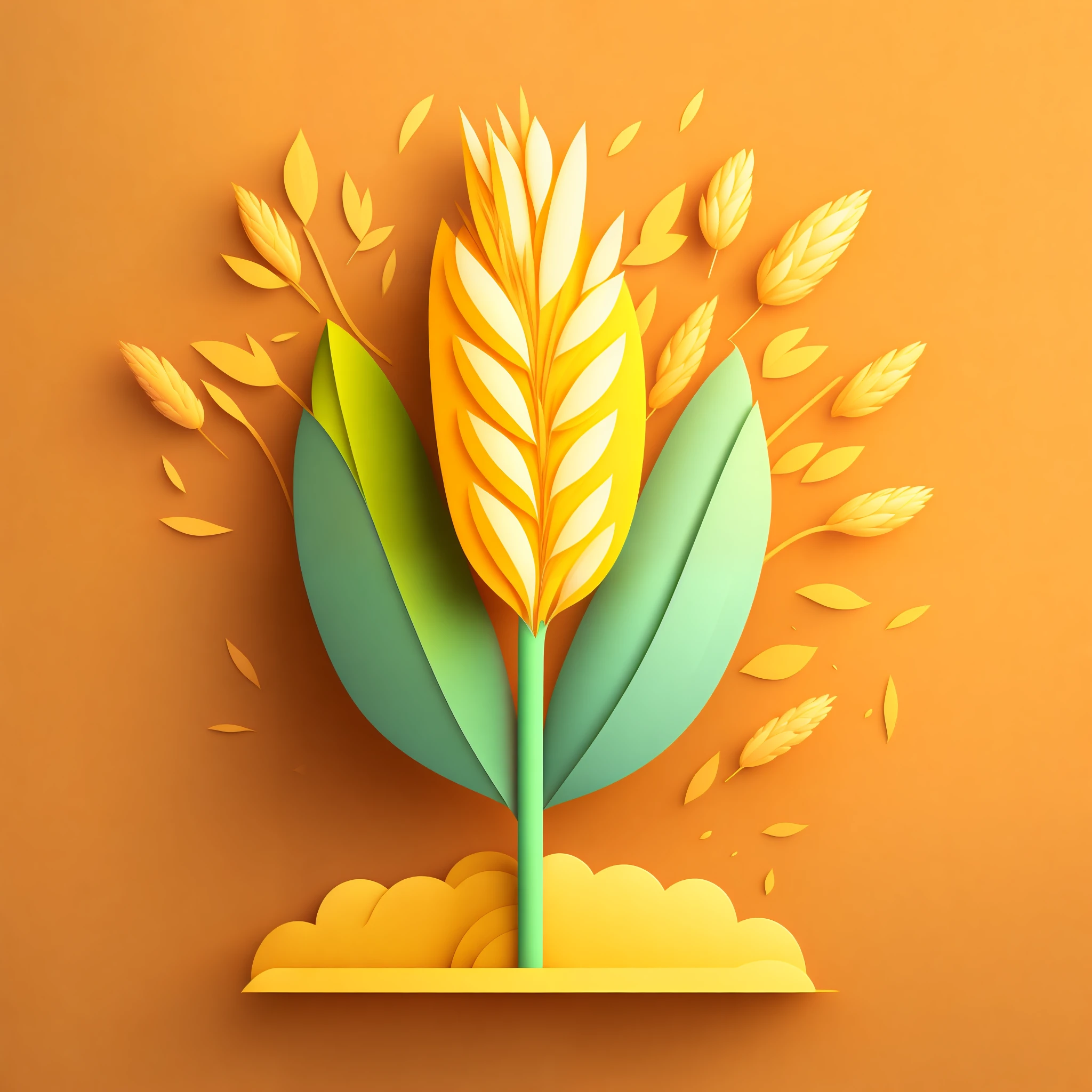 Design a 2D, flat, and minimalist logo in a cartoon style that features a wheat stalk and conveys a sense of vibrant energy and growth. Use clean lines, bright colors, and simple shapes to create a playful and inviting look. Consider incorporating a character or mascot to represent the wheat stalk and add a sense of personality to the logo. Play with scale and proportion to make the wheat stalk stand out as the focal point of the design. Use a playful, bold font to convey a sense of liveliness and energy,vector-art